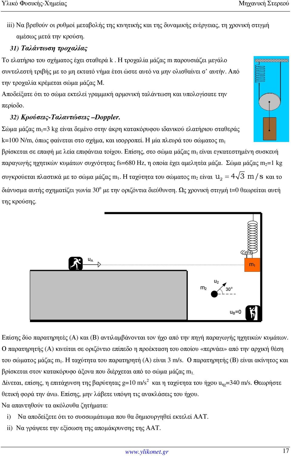 Αποδείξατε ότι το σώµα εκτελεί γραµµική αρµονική ταλάντωση και υπολογίσατε την περίοδο. 32) Κρούσεις-Ταλαντώσεις Doppler.