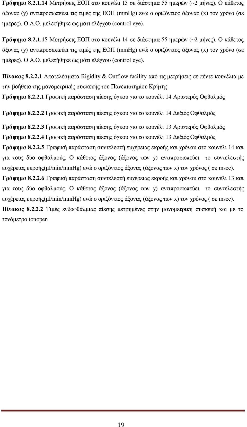 Πίλαθαο 8.2.2.1 Απμηεθέζιαηα Rigidity & Outflow facility απυ ηζξ ιεηνήζεζξ ζε πέκηε ημοκέθζα ιε ηδκ αμήεεζα ηδξ ιακμιεηνζηήξ ζοζηεοήξ ημο Πακεπζζηδιίμο Κνήηδξ Γξάθεκα 8.2.2.1 Γναθζηή πανάζηαζδ πίεζδξ υβημο βζα ημ ημοκέθζ 14 Ανζζηενυξ Οθεαθιυξ Γξάθεκα 8.