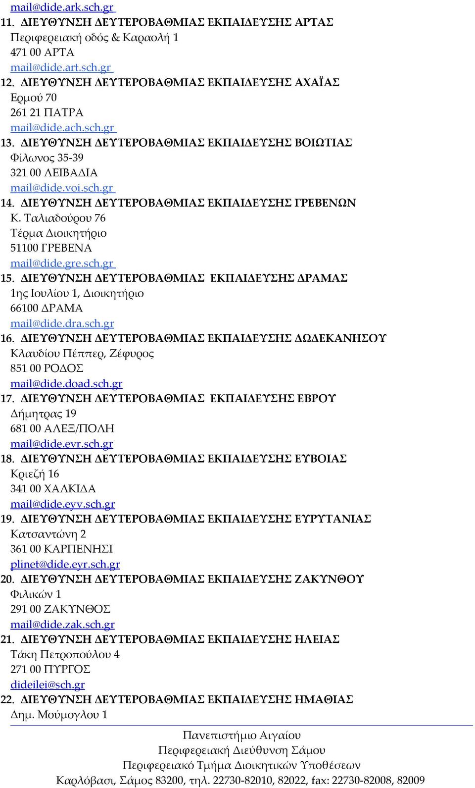 ΔΙΕΥΘΥΝΣΗ ΔΕΥΤΕΡΟΒΑΘΜΙΑΣ ΕΚΠΑΙΔΕΥΣΗΣ ΓΡΕΒΕΝΩΝ Κ. Ταλιαδούρου 76 Τέρμα Διοικητήριο 51100 ΓΡΕΒΕΝΑ mail@dide.gre.sch.gr 15.