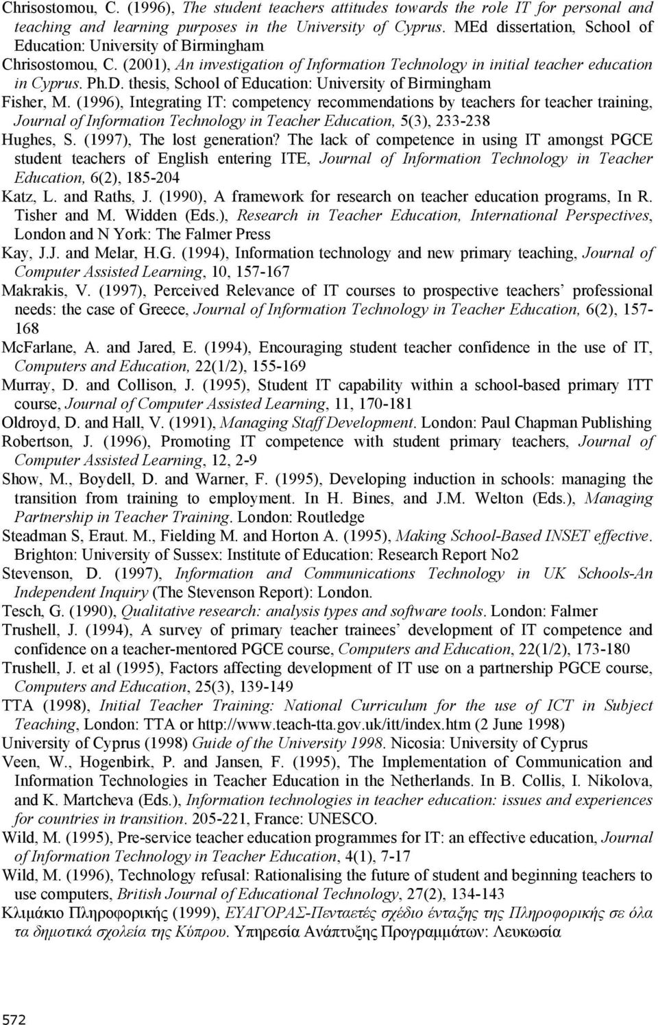 thesis, School of Education: University of Birmingham Fisher, M.