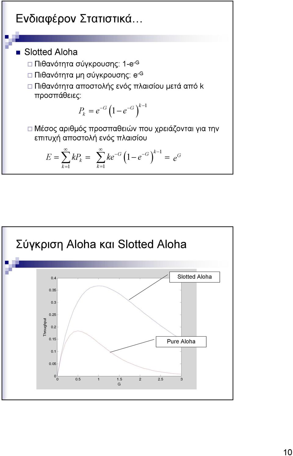 χρειάζονται για την επιτυχή αποστολή ενός πλαισίου G G k 1 kpk ke ( 1 e ) k = 1 k = 1 E = = = G e Σύγκριση