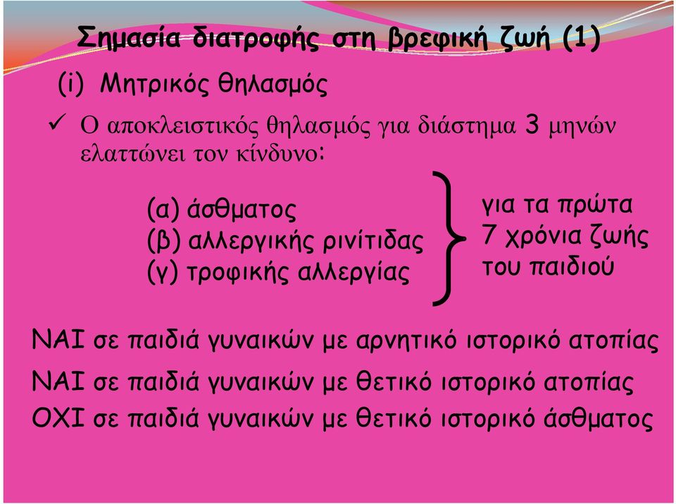 αλλεργίας γιαταπρώτα 7 χρόνια ζωής του παιδιού ΝΑΙ σε παιδιά γυναικών µε αρνητικό ιστορικό