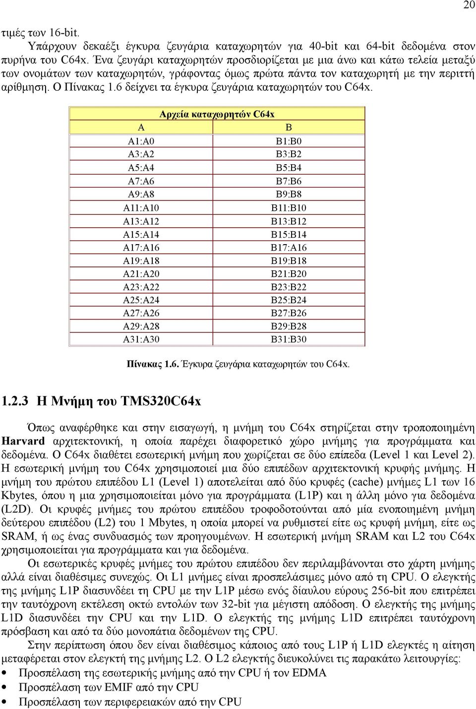 6 δείχνει τα έγκυρα ζευγάρια καταχωρητών του C64x.