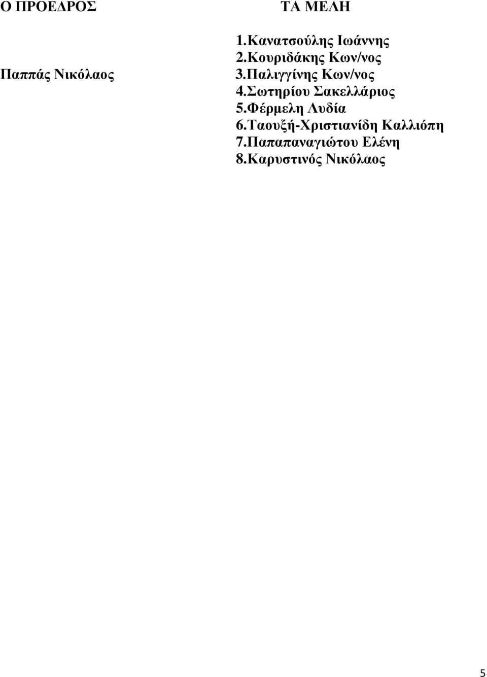 Παλιγγίνης Κων/νος 4.Σωτηρίου Σακελλάριος 5.