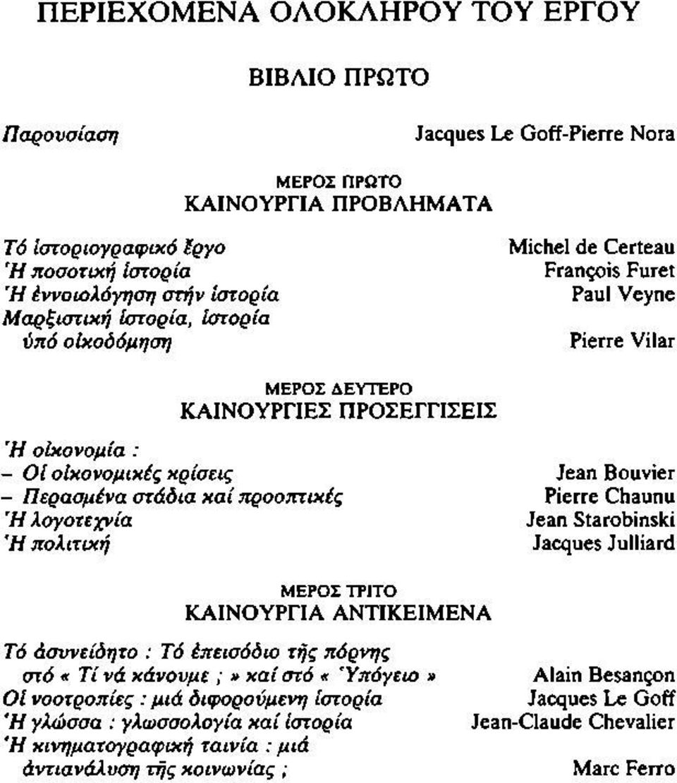 ΑΝΤΙΚΕΙΜΕΝΑ Τό Ασυνείδητο : Τό έπεισόδιο τής πόρνης οτό «Τί νά χάνουμε ;» καί στό «'Υπόγειο» 01 νοοτροπίες : μιά διφορούμενη Ιστορία Ή γλώσσα : γλωσσολογία καί ιστορία Ή κινηματογραφική ταινία : μιά