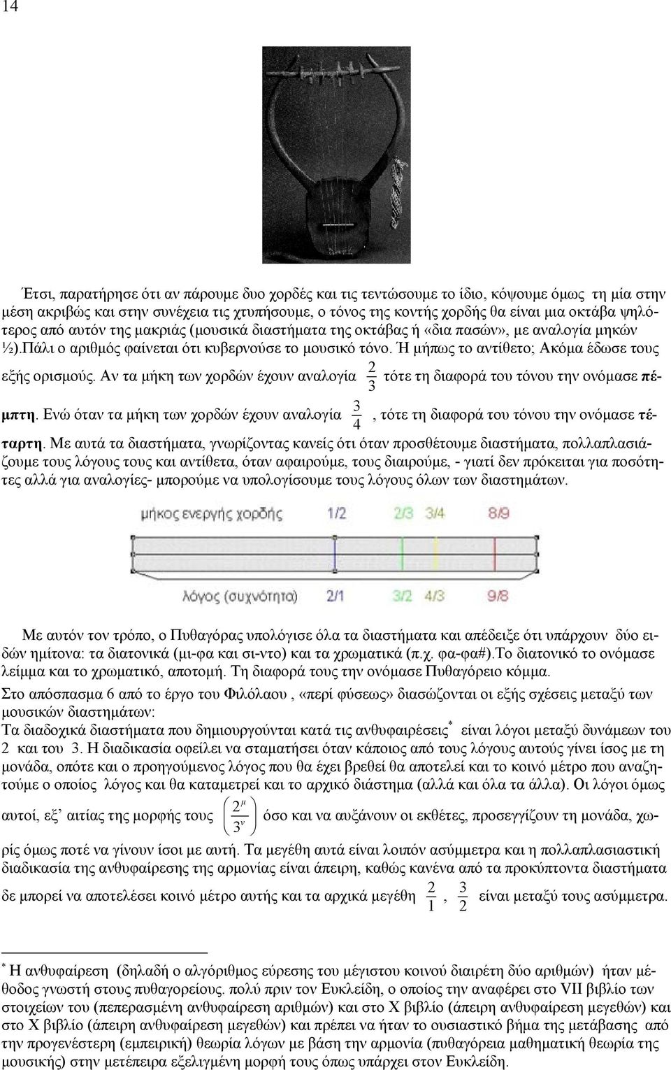 Ή μήπως το αντίθετο; Ακόμα έδωσε τους εξής ορισμούς. Αν τα μήκη των χορδών έχουν αναλογία 2 3 τότε τη διαφορά του τόνου την ονόμασε πέμπτη.