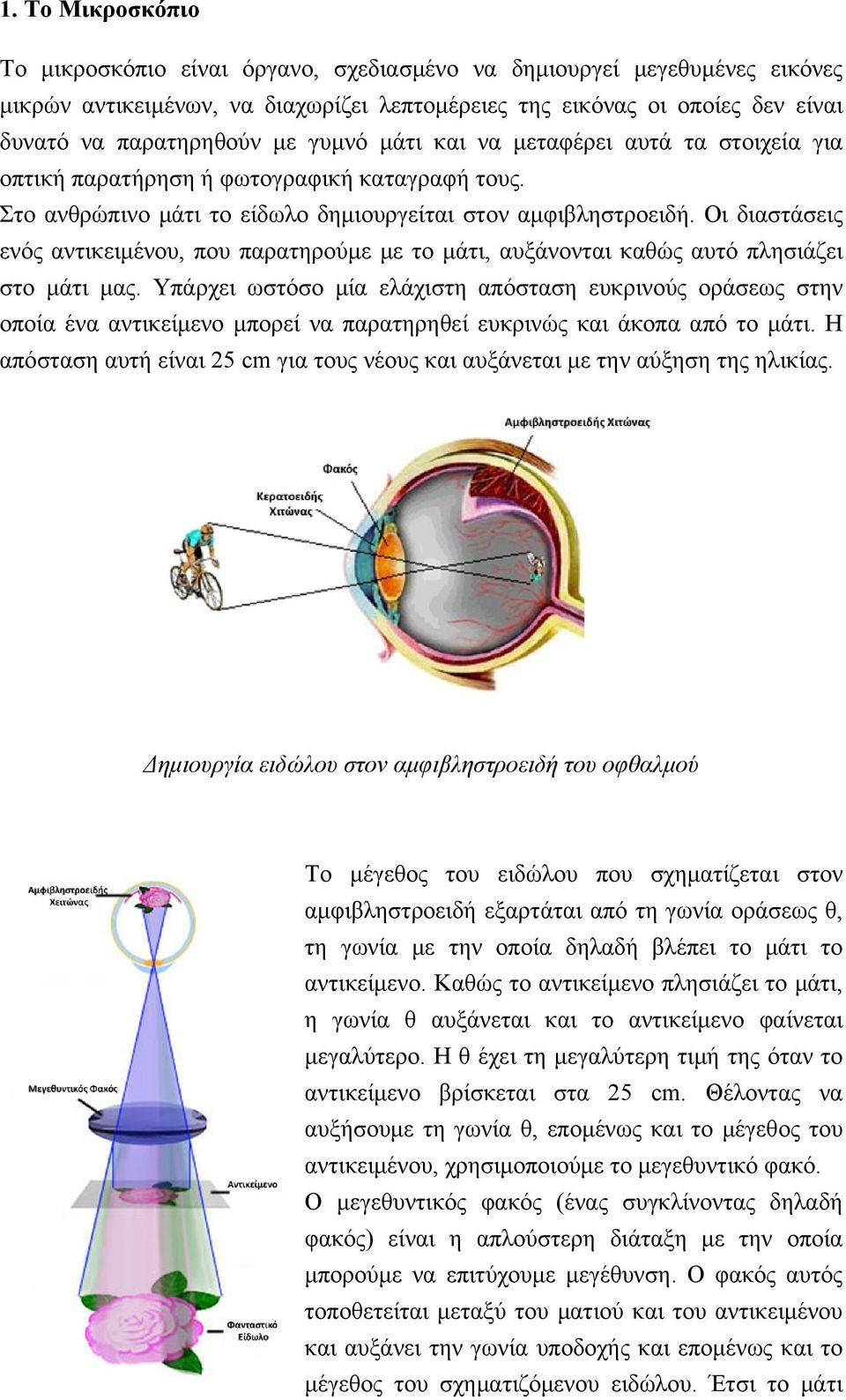 Οι διαστάσεις ενός αντικειμένου, που παρατηρούμε με το μάτι, αυξάνονται καθώς αυτό πλησιάζει στο μάτι μας.