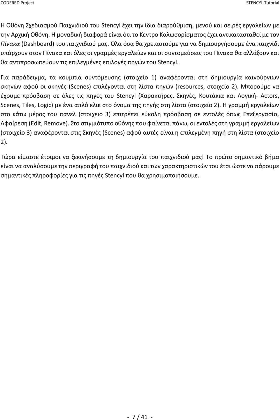 Όλα όσα θα χρειαστούμε για να δημιουργήσουμε ένα παιχνίδι υπάρχουν στον Πίνακα και όλες οι γραμμές εργαλείων και οι συντομεύσεις του Πίνακα θα αλλάξουν και θα αντιπροσωπεύουν τις επιλεγμένες επιλογές