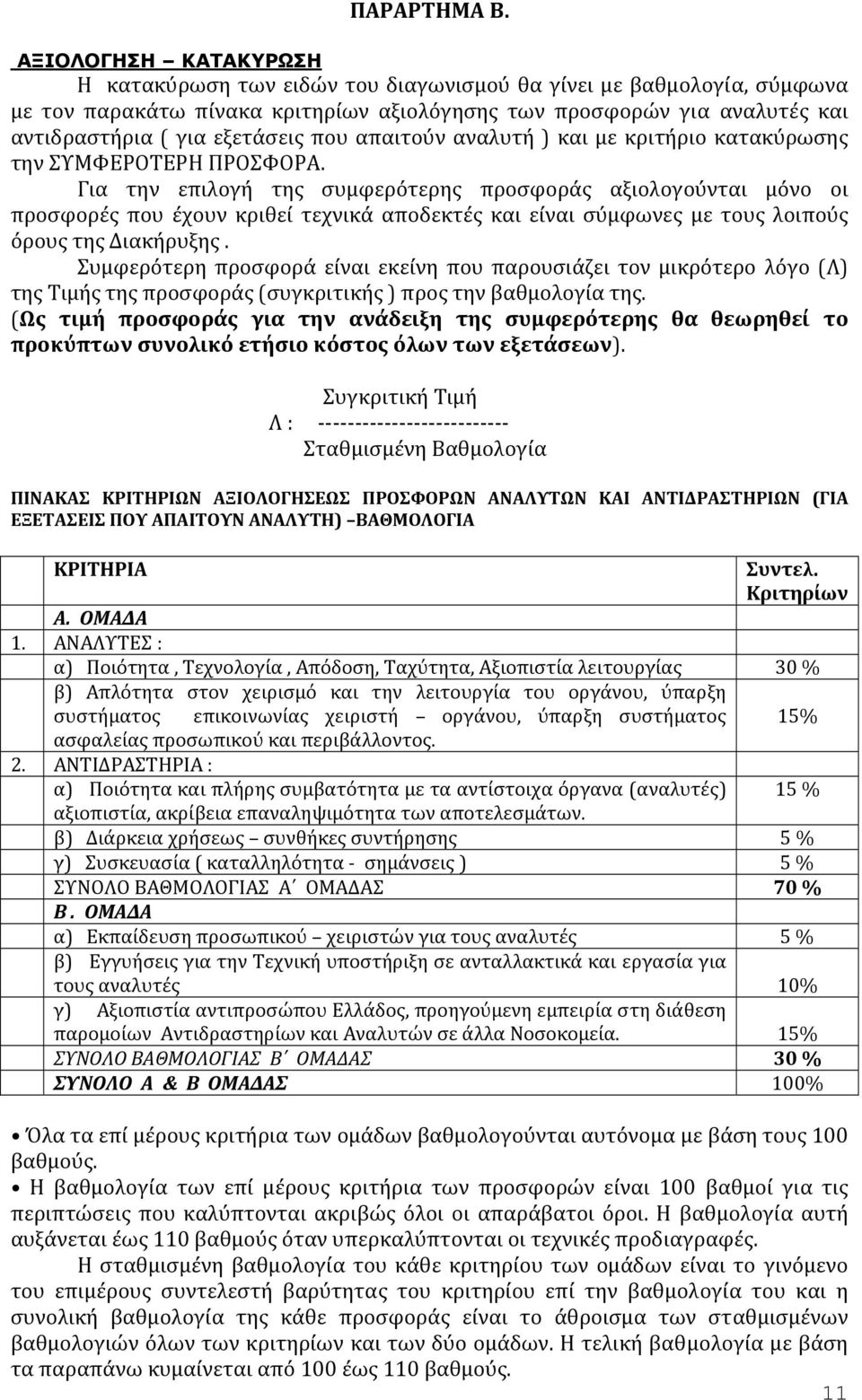 που απαιτούν αναλυτή ) και με κριτήριο κατακύρωσης την ΣΥΜΦΕΡΟΤΕΡΗ ΠΡΟΣΦΟΡΑ.