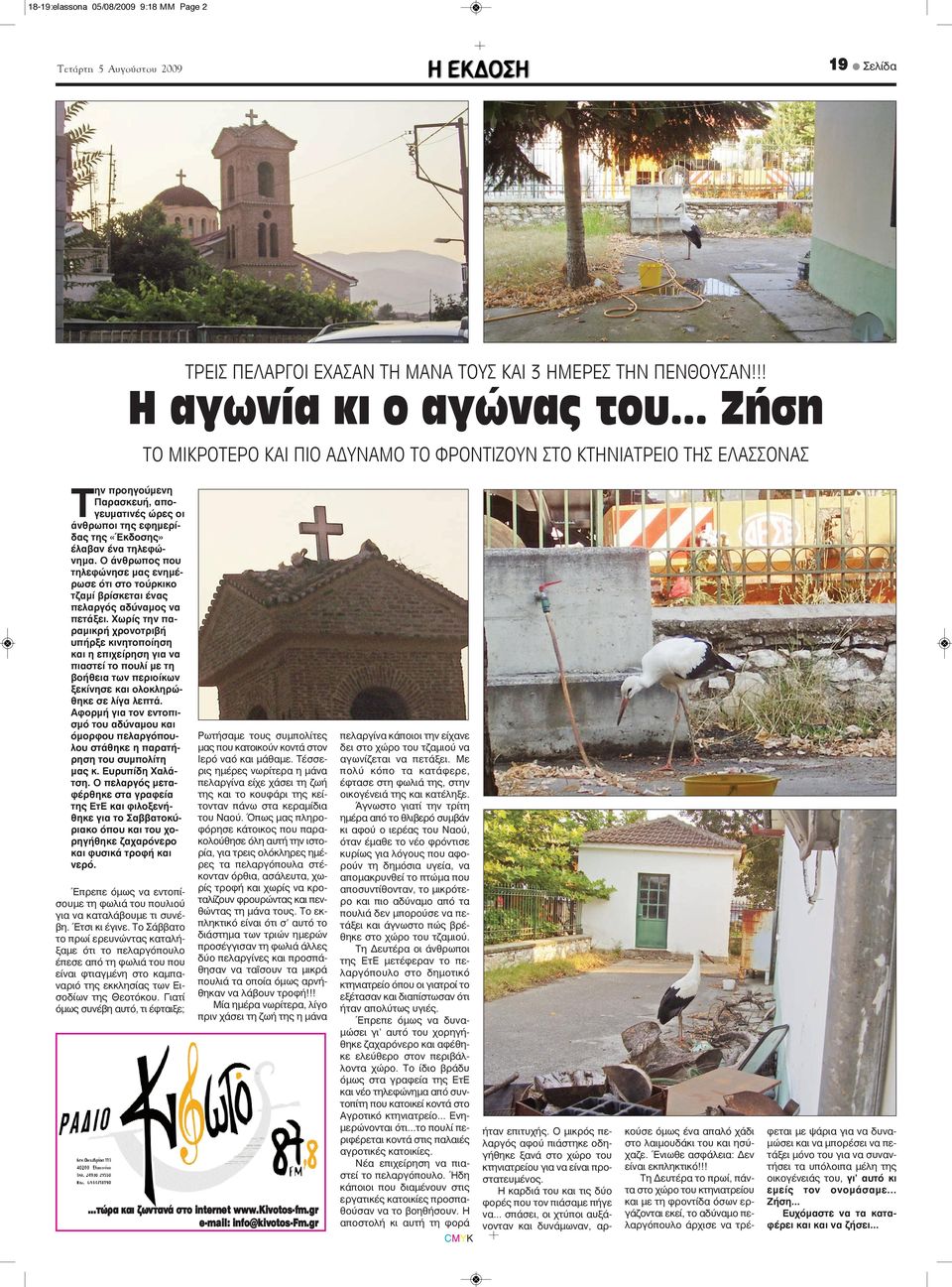 Ο άνθρωπος που τηλεφώνησε μας ενημέρωσε ότι στο τούρκικο τζαμί βρίσκεται ένας πελαργός αδύναμος να πετάξει.