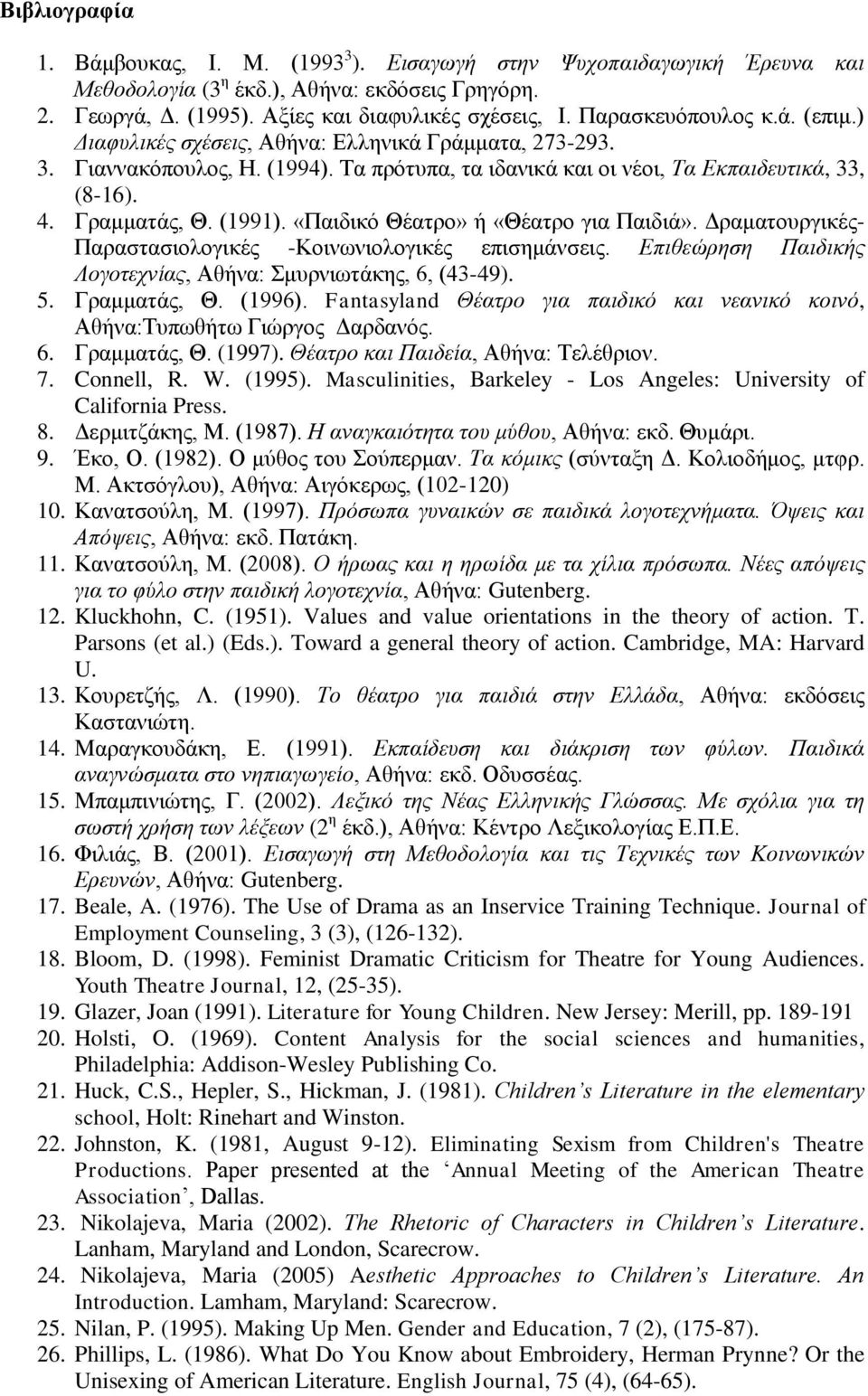 (1991). «Παηδηθό Θέαηξν» ή «Θέαηξν γηα Παηδηά». Γξακαηνπξγηθέο- Παξαζηαζηνινγηθέο -Κνηλσληνινγηθέο επηζεκάλζεηο. Δπηζεώξεζε Παηδηθήο Λνγνηερλίαο, Αζήλα: κπξλησηάθεο, 6, (43-49). 5. Γξακκαηάο, Θ.