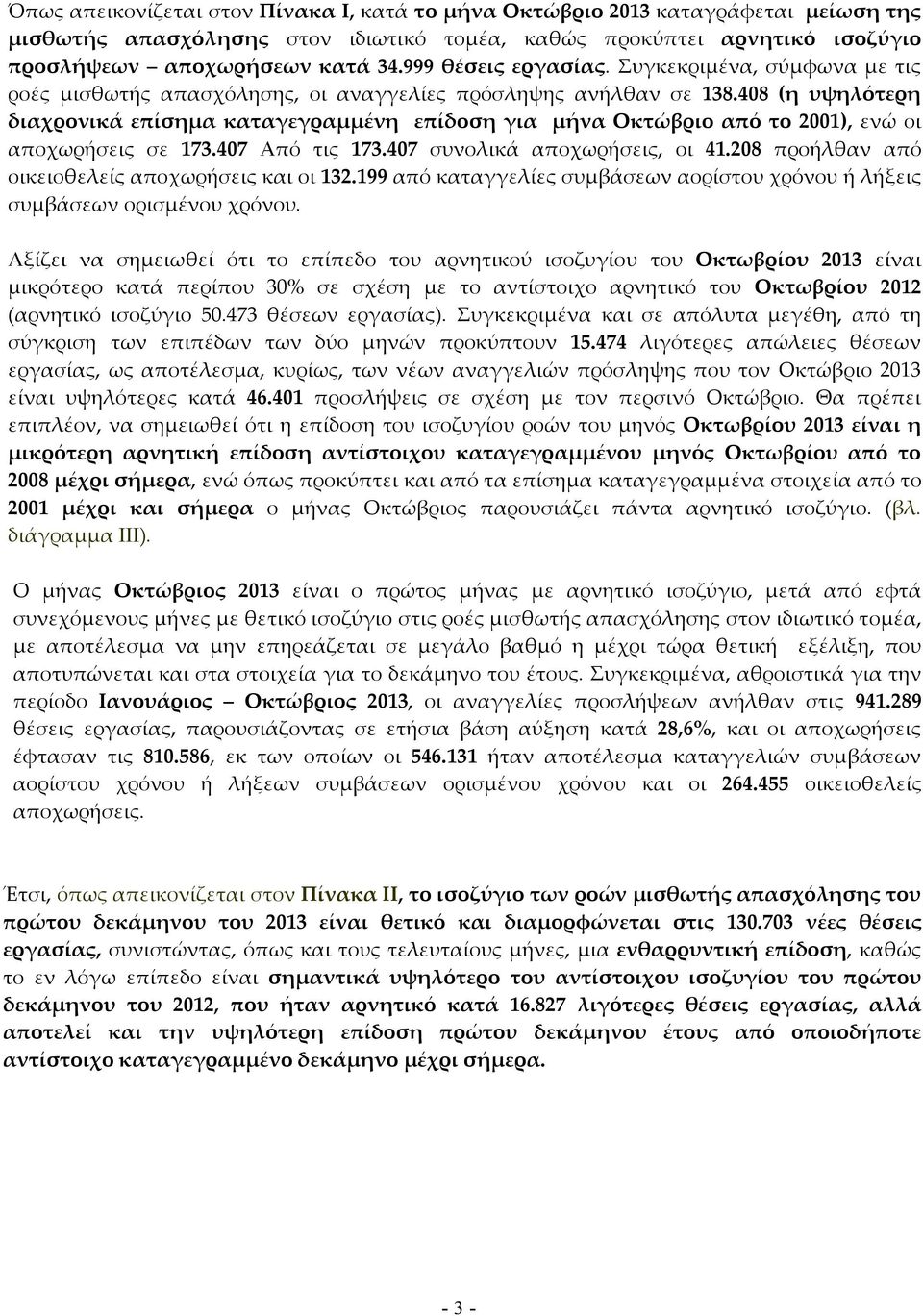 408 (η υψηλότερη διαχρονικά επίσημα καταγεγραμμένη επίδοση για μήνα Οκτώβριο από το 2001), ενώ οι αποχωρήσεις σε 173.407 Από τις 173.407 συνολικά αποχωρήσεις, οι 41.