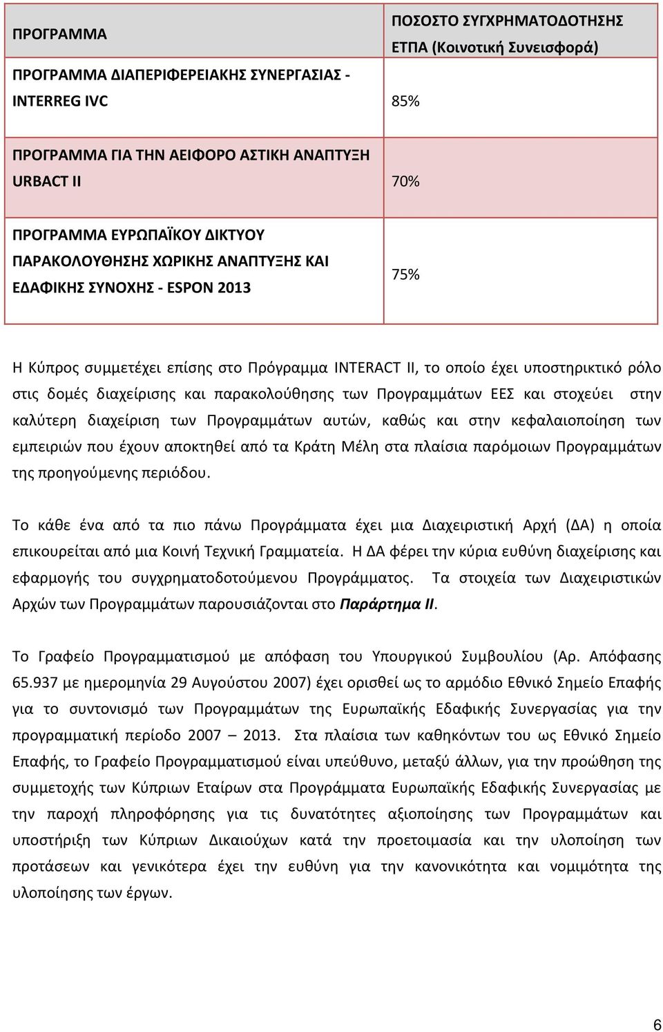 παρακολούθησης των Προγραμμάτων ΕΕΣ και στοχεύει στην καλύτερη διαχείριση των Προγραμμάτων αυτών, καθώς και στην κεφαλαιοποίηση των εμπειριών που έχουν αποκτηθεί από τα Κράτη Μέλη στα πλαίσια