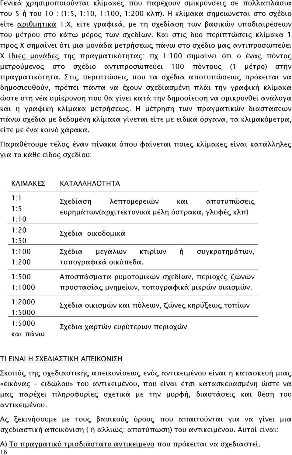 Και στις δυο περιπτώσεις κλίμακα 1 προς Χ σημαίνει ότι μια μονάδα μετρήσεως πάνω στο σχέδιο μας αντιπροσωπεύει Χ ίδιες μονάδες της πραγματικότητας: πχ 1:100 σημαίνει ότι ο ένας πόντος μετρούμενος στο