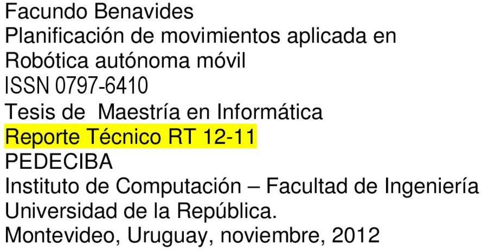 Reporte Técnico RT 12-11 PEDECIBA Instituto de Computación Facultad