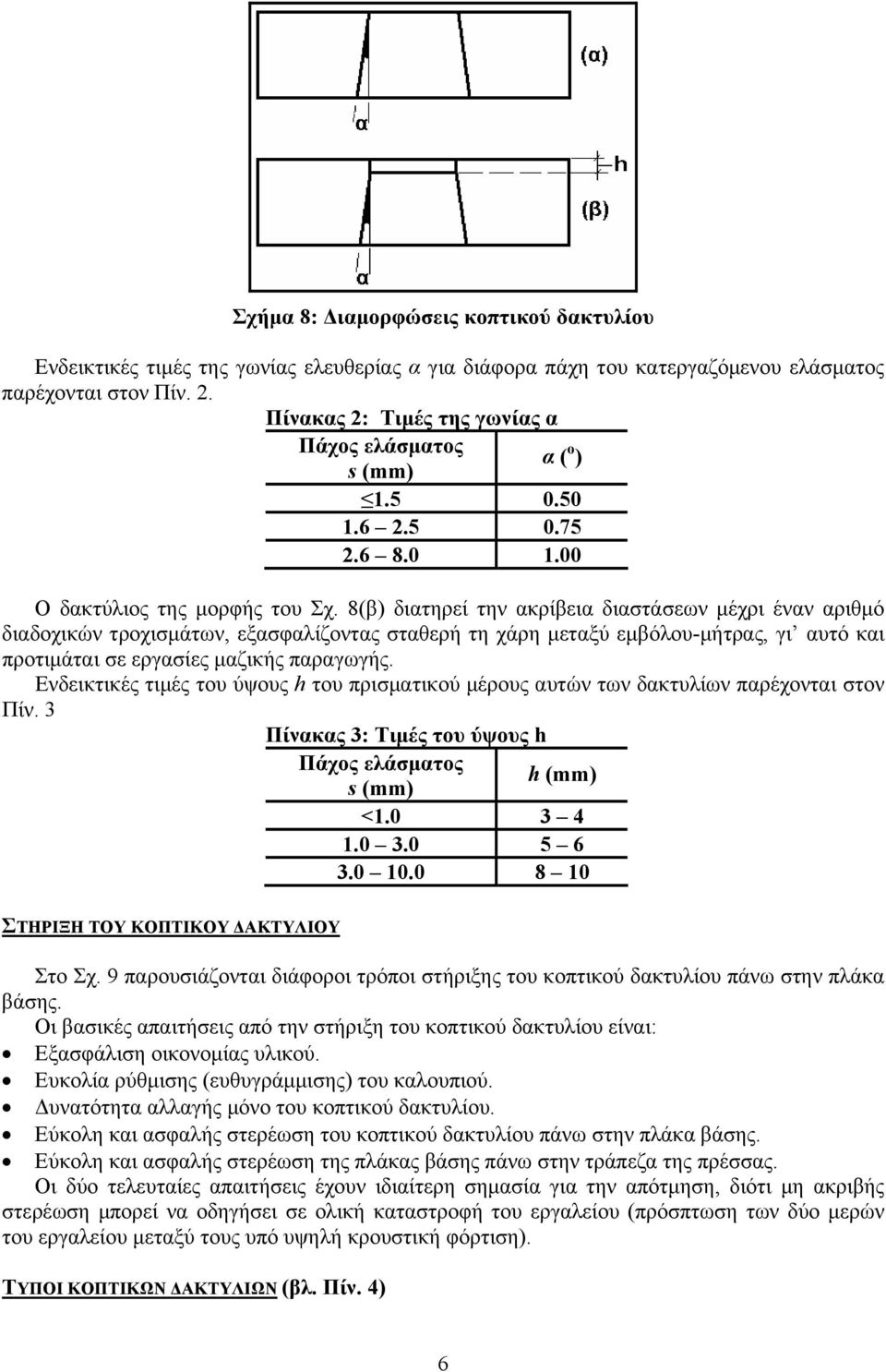 8(β) διατηρεί την ακρίβεια διαστάσεων μέχρι έναν αριθμό διαδοχικών τροχισμάτων, εξασφαλίζοντας σταθερή τη χάρη μεταξύ εμβόλου-μήτρας, γι αυτό και προτιμάται σε εργασίες μαζικής παραγωγής.