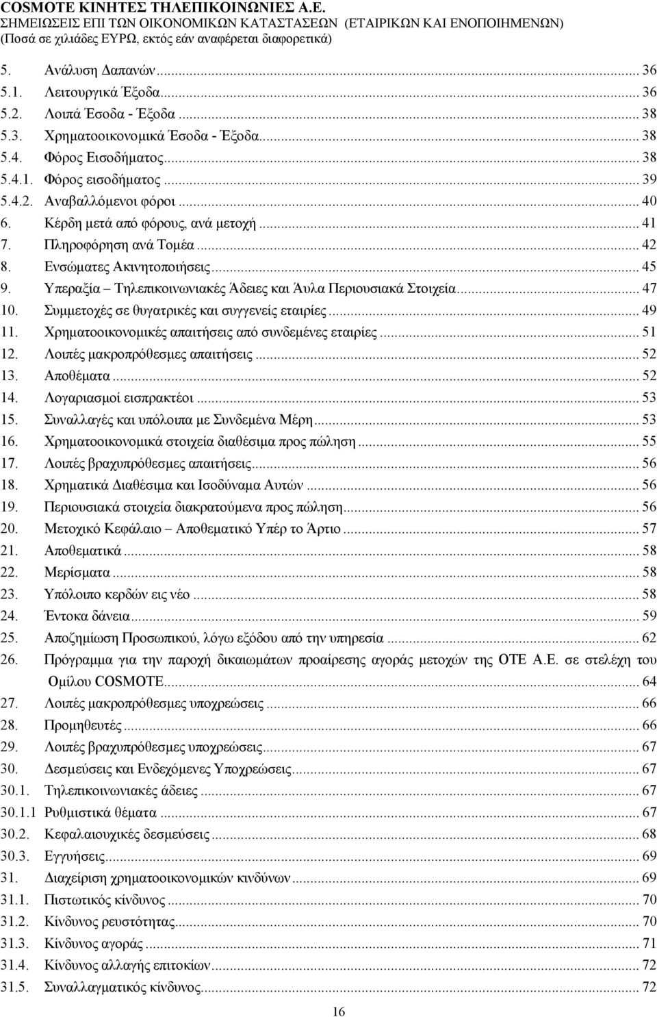 Συµµετοχές σε θυγατρικές και συγγενείς εταιρίες... 49 11. Χρηµατοοικονοµικές απαιτήσεις από συνδεµένες εταιρίες... 51 12. Λοιπές µακροπρόθεσµες απαιτήσεις... 52 13. Αποθέµατα... 52 14.