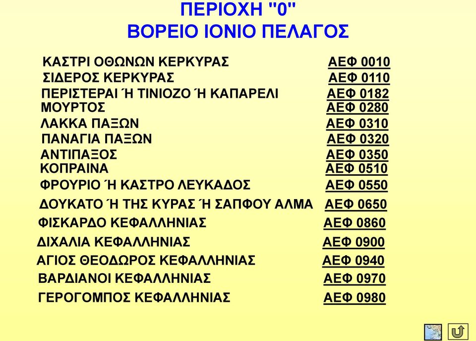 0510 ΦΡΟΤΡΗΟ Ή ΚΑΣΡΟ ΛΔΤΚΑΓΟ ΑΔΦ 0550 ΓΟΤΚΑΣΟ Ή ΣΖ ΚΤΡΑ Ή ΑΠΦΟΤ ΑΛΜΑ ΑΔΦ 0650 ΦΗΚΑΡΓΟ ΚΔΦΑΛΛΖΝΗΑ AΔΦ 0860
