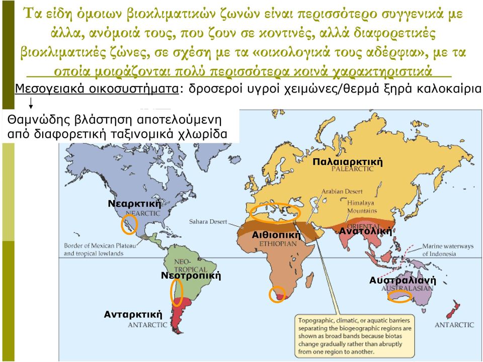 κοινά χαρακτηριστικά Μεσογειακά οικοσυστήµατα: δροσεροί υγροί χειµώνες/θερµά ξηρά καλοκαίρια Θαµνώδης βλάστηση