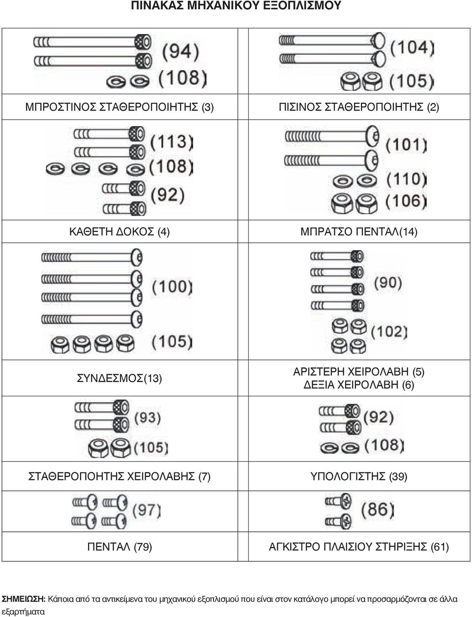 ΧΕΙΡΟΛΑΒΗΣ (7) ΥΠΟΛΟΓΙΣΤΗΣ (39) ΠΕΝΤΑΛ (79) ΑΓΚΙΣΤΡΟ ΠΛΑΙΣΙΟΥ ΣΤΗΡΙΞΗΣ (61) ΣΗΜΕΙΩΣΗ: Κάποια από τα