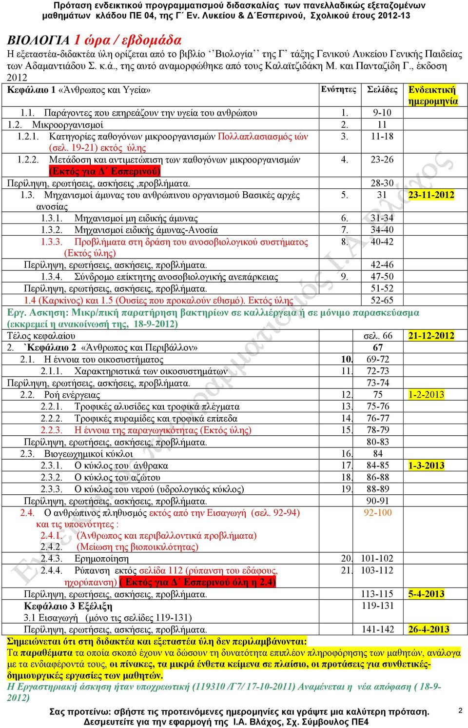 11-18 (σελ. 19-21) εκτός ύλης 1.2.2. Μετάδοση και αντιµετώπιση των παθογόνων µικροοργανισµών 4. 23-26 (Εκτός για Εσπερινού) Περίληψη, ερωτήσεις, ασκήσεις,προβλήµατα. 28-30 1.3. Μηχανισµοί άµυνας του ανθρώπινου οργανισµού Βασικές αρχές 5.
