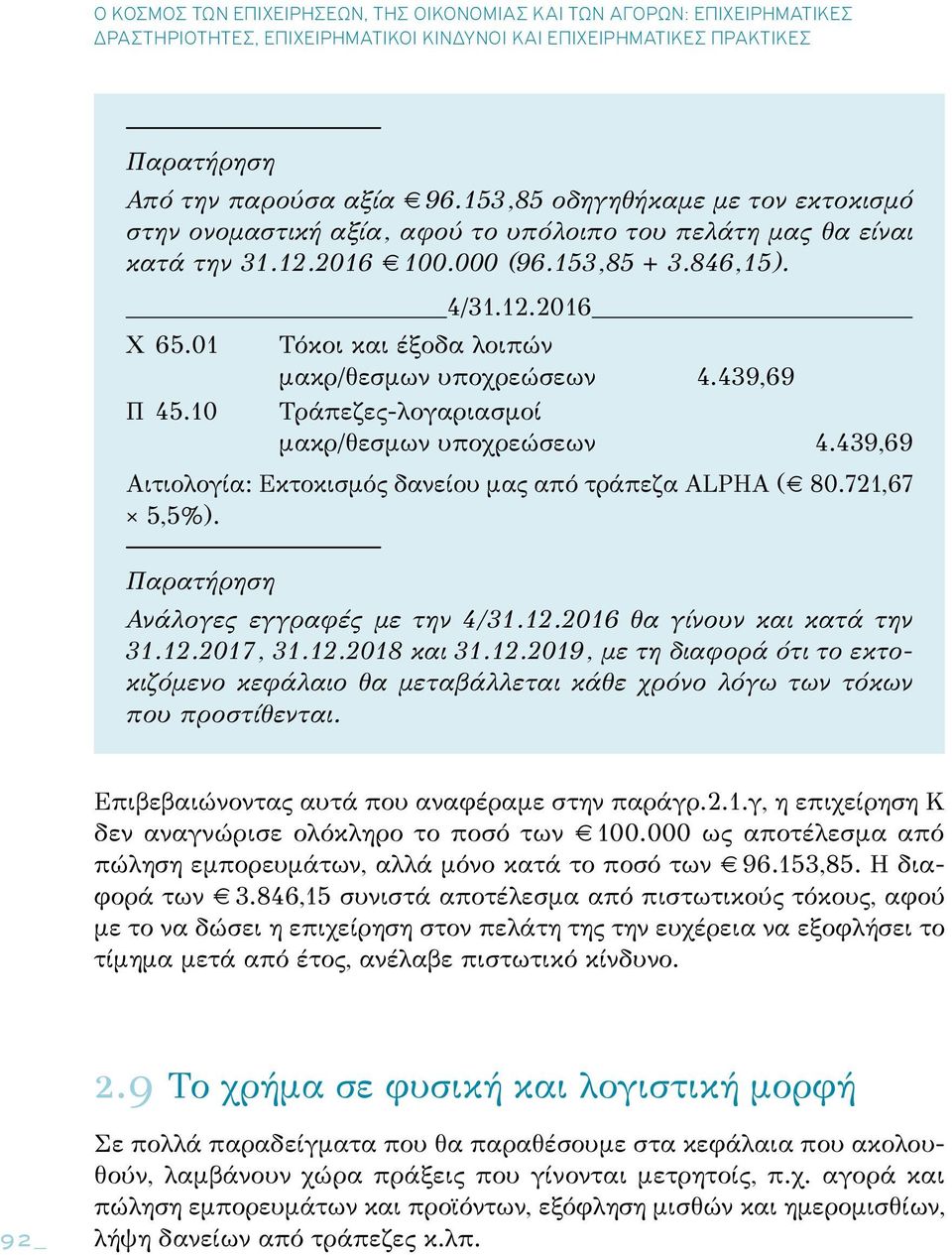 Παρατήρηση Ανάλογες εγγραφές με την 4/31.12.2016 θα γίνουν και κατά την 31.12.2017, 31.12.2018 και 31.12.2019, με τη διαφορά ότι το εκτοκιζόμενο κεφάλαιο θα μεταβάλλεται κάθε χρόνο λόγω των τόκων που προστίθενται.