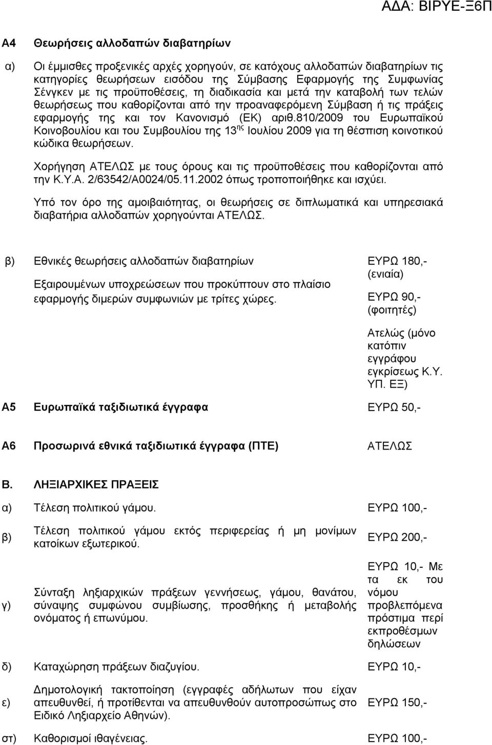 810/2009 του Ευρωπαϊκού Κοινοβουλίου και του Συμβουλίου της 13 ης Ιουλίου 2009 για τη θέσπιση κοινοτικού κώδικα θεωρήσεων.