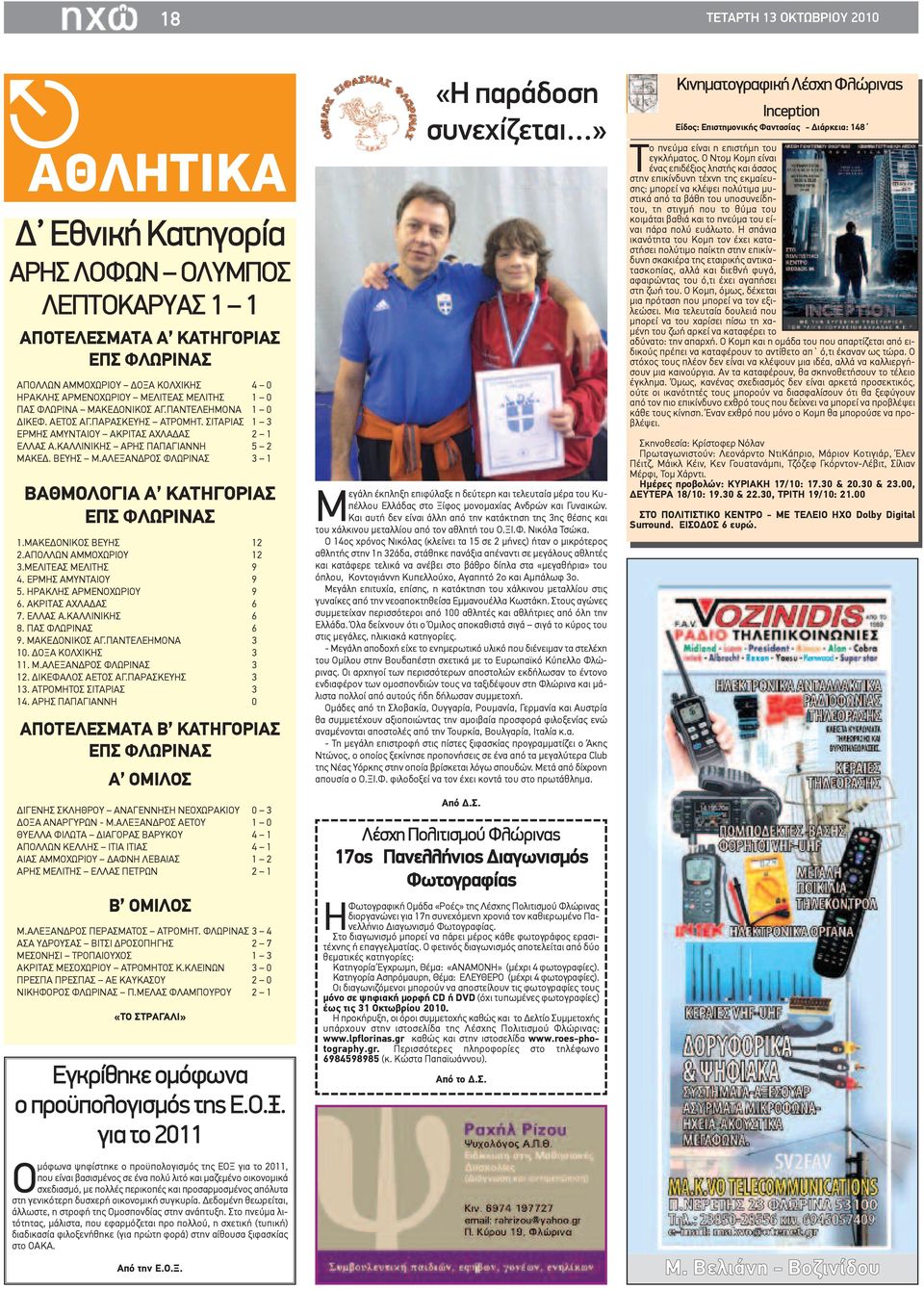 ΑΛΕΞΑΝΔΡΟΣ ΦΛΩΡΙΝΑΣ 3 1 ΒΑΘΜΟΛΟΓΙΑ Α ΚΑΤΗΓΟΡΙΑΣ ΕΠΣ ΦΛΩΡΙΝΑΣ 1.ΜΑΚΕΔΟΝΙΚΟΣ ΒΕΥΗΣ 12 2.ΑΠΟΛΛΩΝ ΑΜΜΟΧΩΡΙΟΥ 12 3.ΜΕΛΙΤΕΑΣ ΜΕΛΙΤΗΣ 9 4. ΕΡΜΗΣ ΑΜΥΝΤΑΙΟΥ 9 5. ΗΡΑΚΛΗΣ ΑΡΜΕΝΟΧΩΡΙΟΥ 9 6. ΑΚΡΙΤΑΣ ΑΧΛΑΔΑΣ 6 7.
