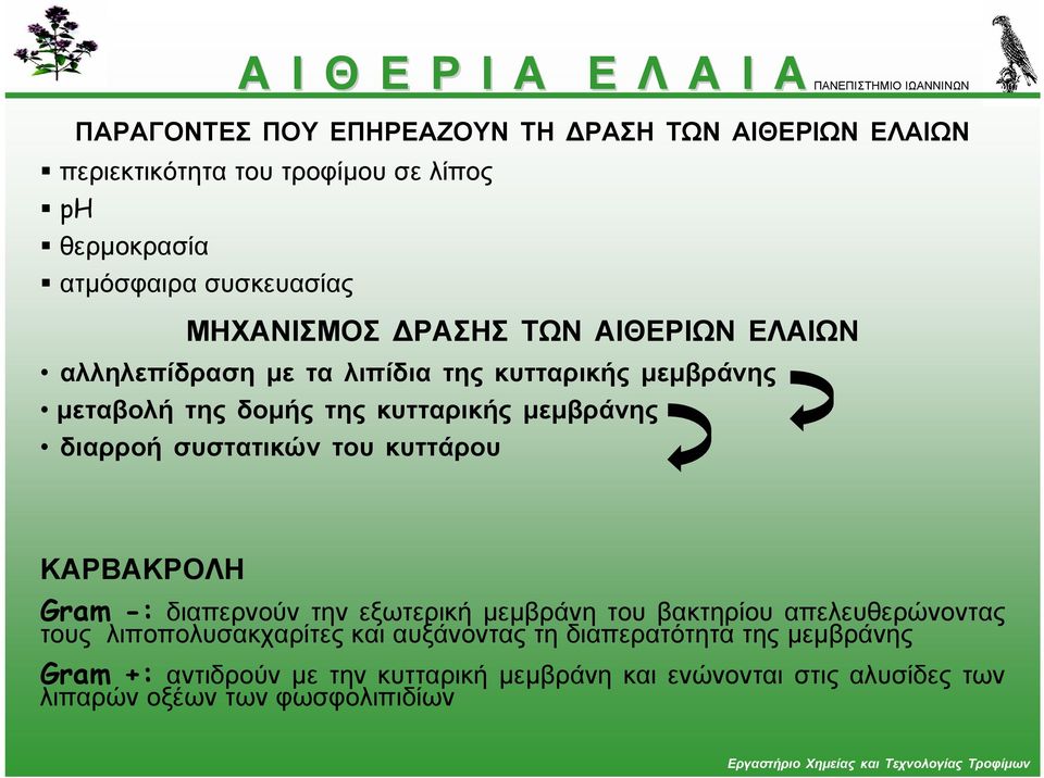 µεµβράνης διαρροή συστατικών του κυττάρου ΚΑΡΒΑΚΡΟΛΗ Gram -: διαπερνούν την εξωτερική µεµβράνη του βακτηρίου απελευθερώνοντας τους