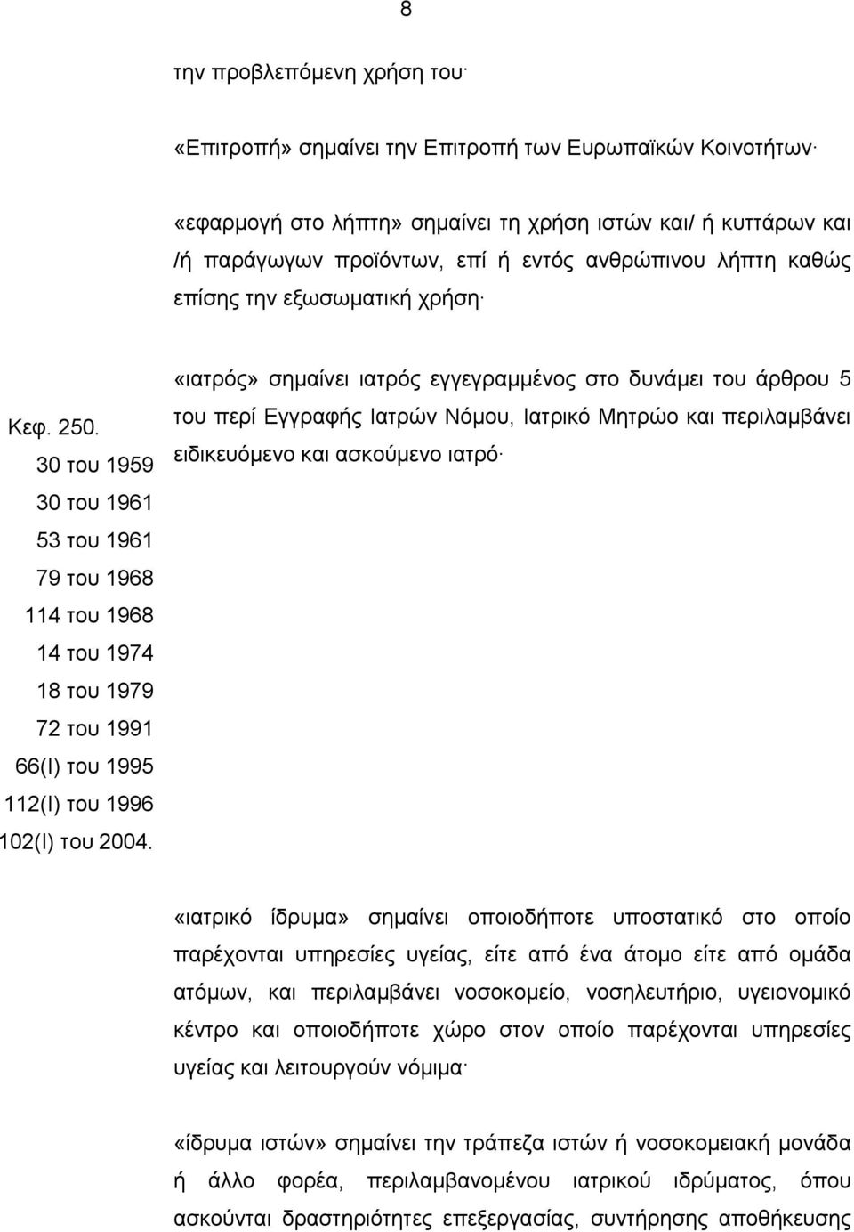 «ιατρός» σημαίνει ιατρός εγγεγραμμένος στο δυνάμει του άρθρου 5 του περί Εγγραφής Ιατρών Νόμου, Ιατρικό Μητρώο και περιλαμβάνει ειδικευόμενο και ασκούμενο ιατρό «ιατρικό ίδρυμα» σημαίνει οποιοδήποτε