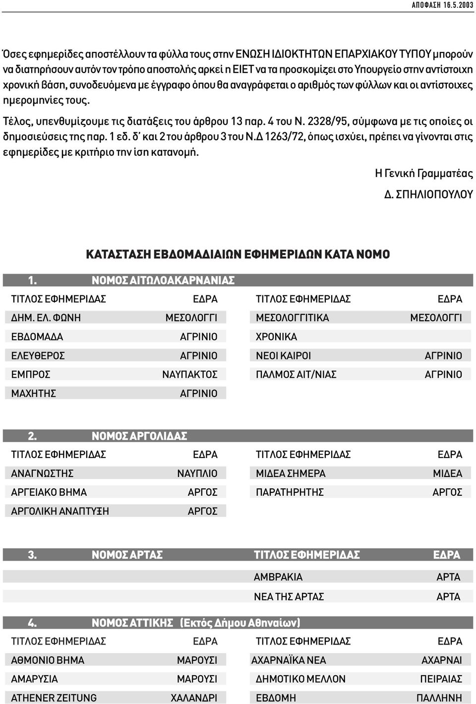 χρονική βάση, συνοδευόµενα µε έγγραφο όπου θα αναγράφεται ο αριθµός των φύλλων και οι αντίστοιχες ηµεροµηνίες τους. Τέλος, υπενθυµίζουµε τις διατάξεις του άρθρου 13 παρ. 4 του Ν.
