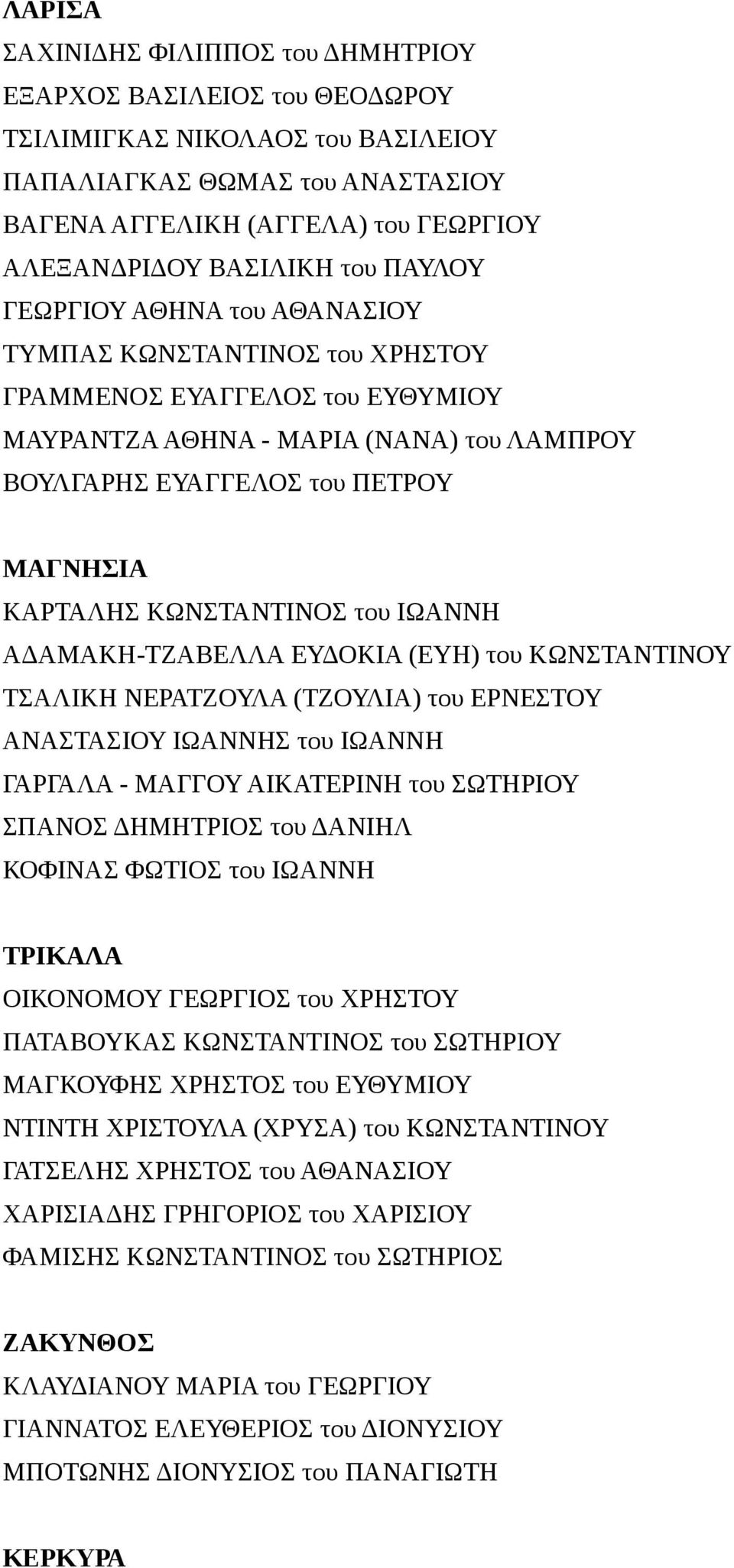 ΚΩΝΣΤΑΝΤΙΝΟΣ του ΙΩΑΝΝΗ ΑΔΑΜΑΚΗ-ΤΖΑΒΕΛΛΑ ΕΥΔΟΚΙΑ (ΕΥΗ) του ΚΩΝΣΤΑΝΤΙΝΟΥ ΤΣΑΛΙΚΗ ΝΕΡΑΤΖΟΥΛΑ (ΤΖΟΥΛΙΑ) του ΕΡΝΕΣΤΟΥ ΑΝΑΣΤΑΣΙΟΥ ΙΩΑΝΝΗΣ του ΙΩΑΝΝΗ ΓΑΡΓΑΛΑ - ΜΑΓΓΟΥ ΑΙΚΑΤΕΡΙΝΗ του ΣΩΤΗΡΙΟΥ ΣΠΑΝΟΣ