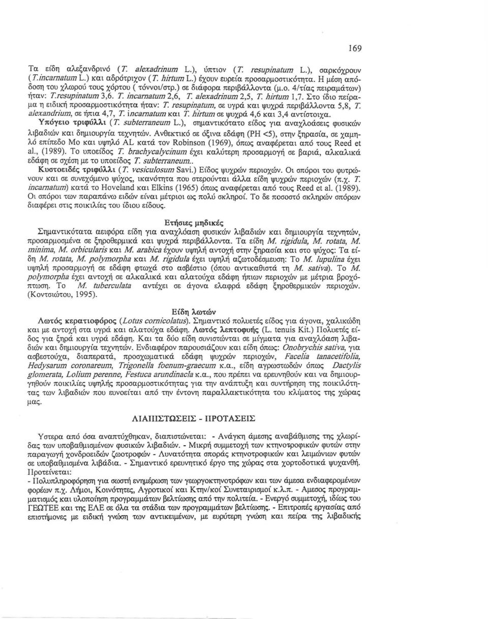 Στο ίδιο πείραμα η ε ιδική προσαρμοστικότητα ήταν: τ. resupin(jtum, σε υγρά και ψυχρά περιβάλλοντα 5,8, τ. alexandriωn, σε ήπια 4,7, τ. incamatum και τ. hirtum σε ψυχρά 4,6 και 3,4 αντίστοιχα.