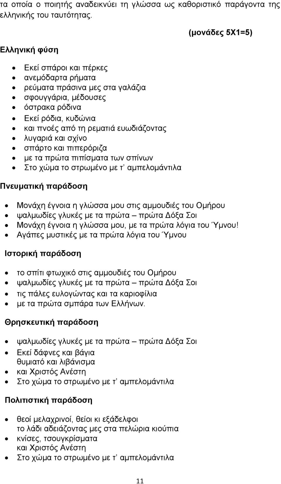 λυγαριά και σχίνο σπάρτο και πιπερόριζα με τα πρώτα πιπίσματα των σπίνων Στο χώμα το στρωμένο με τ αμπελομάντιλα Πνευματική παράδοση Μονάχη έγνοια η γλώσσα μου στις αμμουδιές του Ομήρου ψαλμωδίες