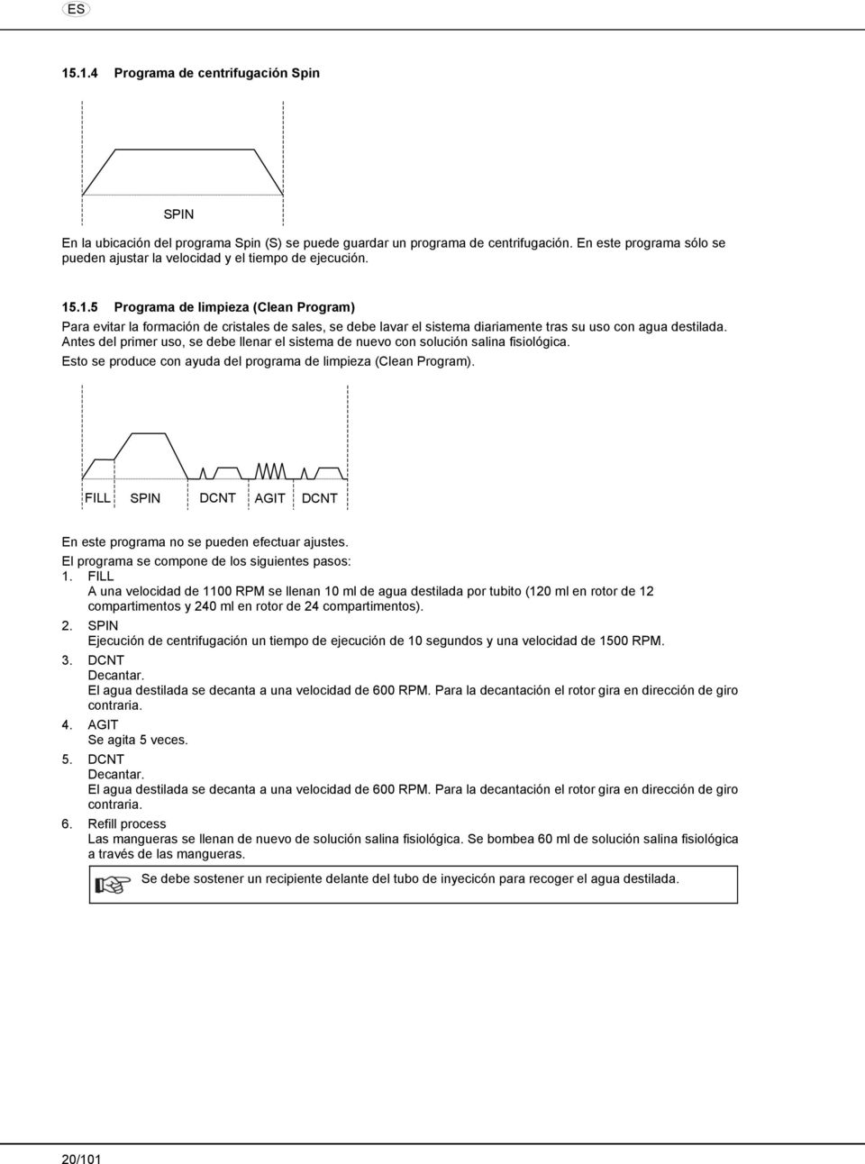 .1.5 Programa de limpieza (Clean Program) Para evitar la formación de cristales de sales, se debe lavar el sistema diariamente tras su uso con agua destilada.