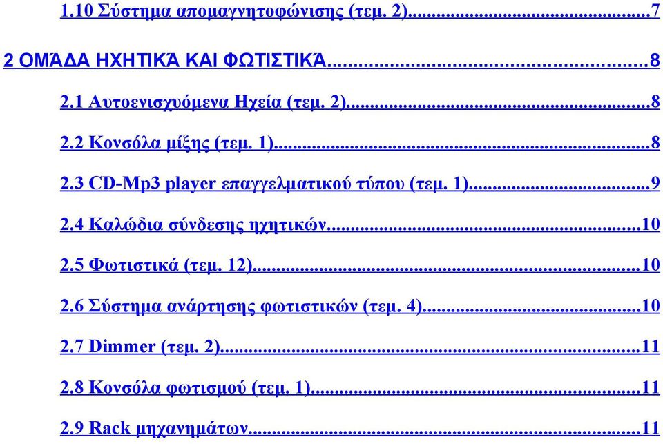 επαγγελματικού τύπου (τεμ ) 9 24 Καλώδια σύνδεσης ηχητικών 0 25 Φωτιστικά (τεμ 2) 0