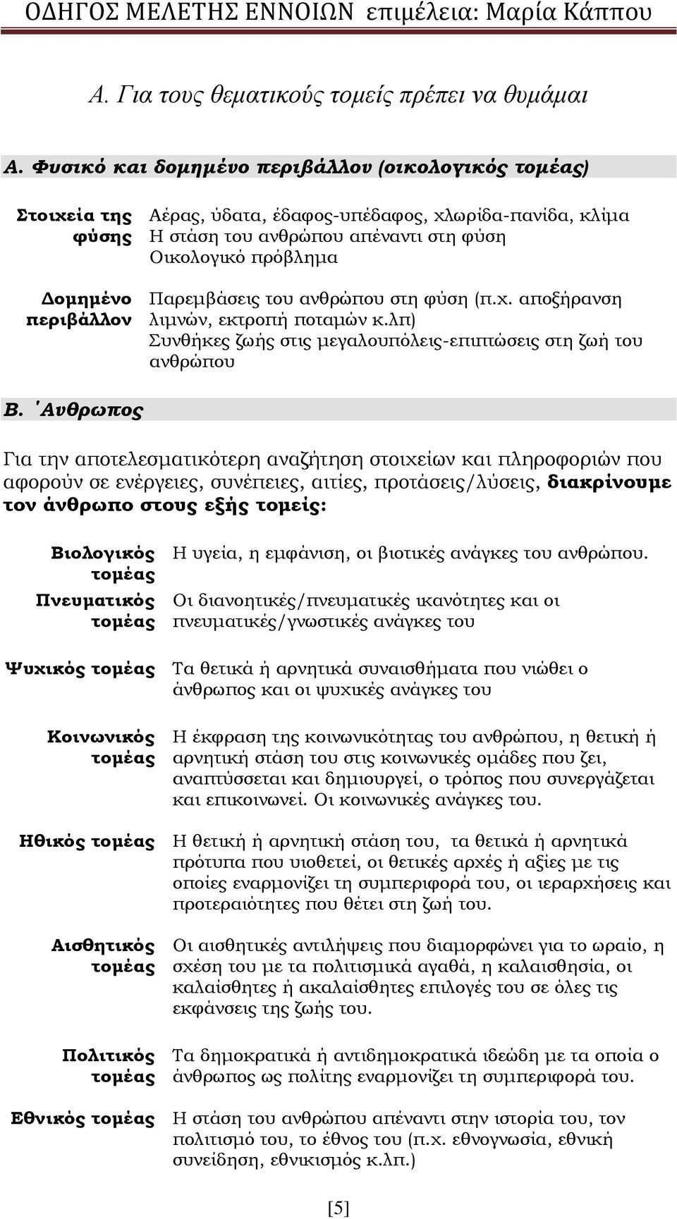 Παρεμβάσεις του ανθρώπου στη φύση (π.χ. αποξήρανση λιμνών, εκτροπή ποταμών κ.λπ) Συνθήκες ζωής στις μεγαλουπόλεις-επιπτώσεις στη ζωή του ανθρώπου Β.