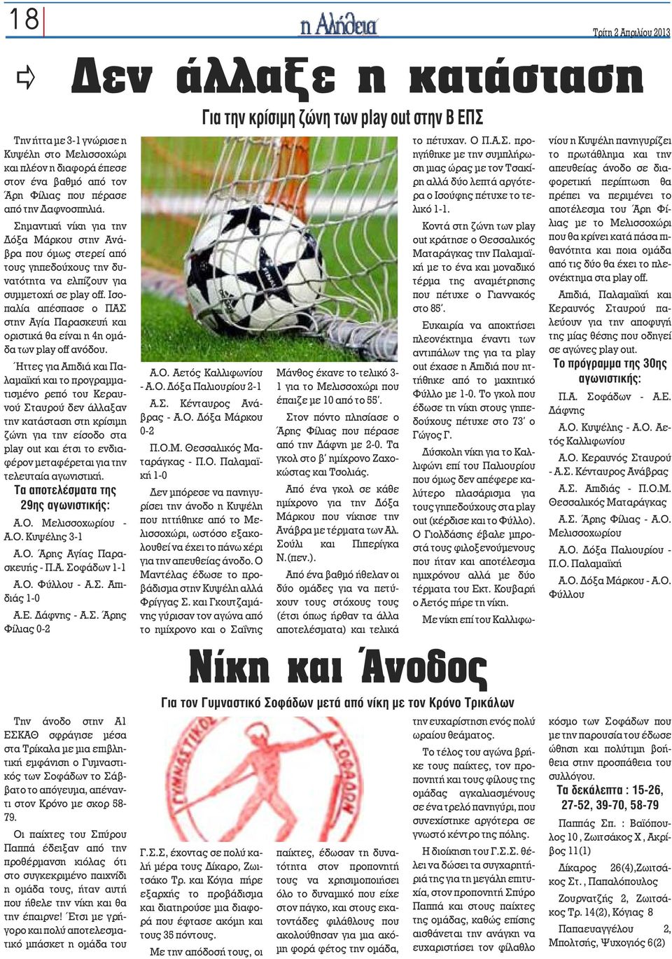 Ισοπαλία απέσπασε ο ΠΑΣ στην Αγία Παρασκευή και οριστικά θα είναι η 4η ομάδα των ply off ανόδου.