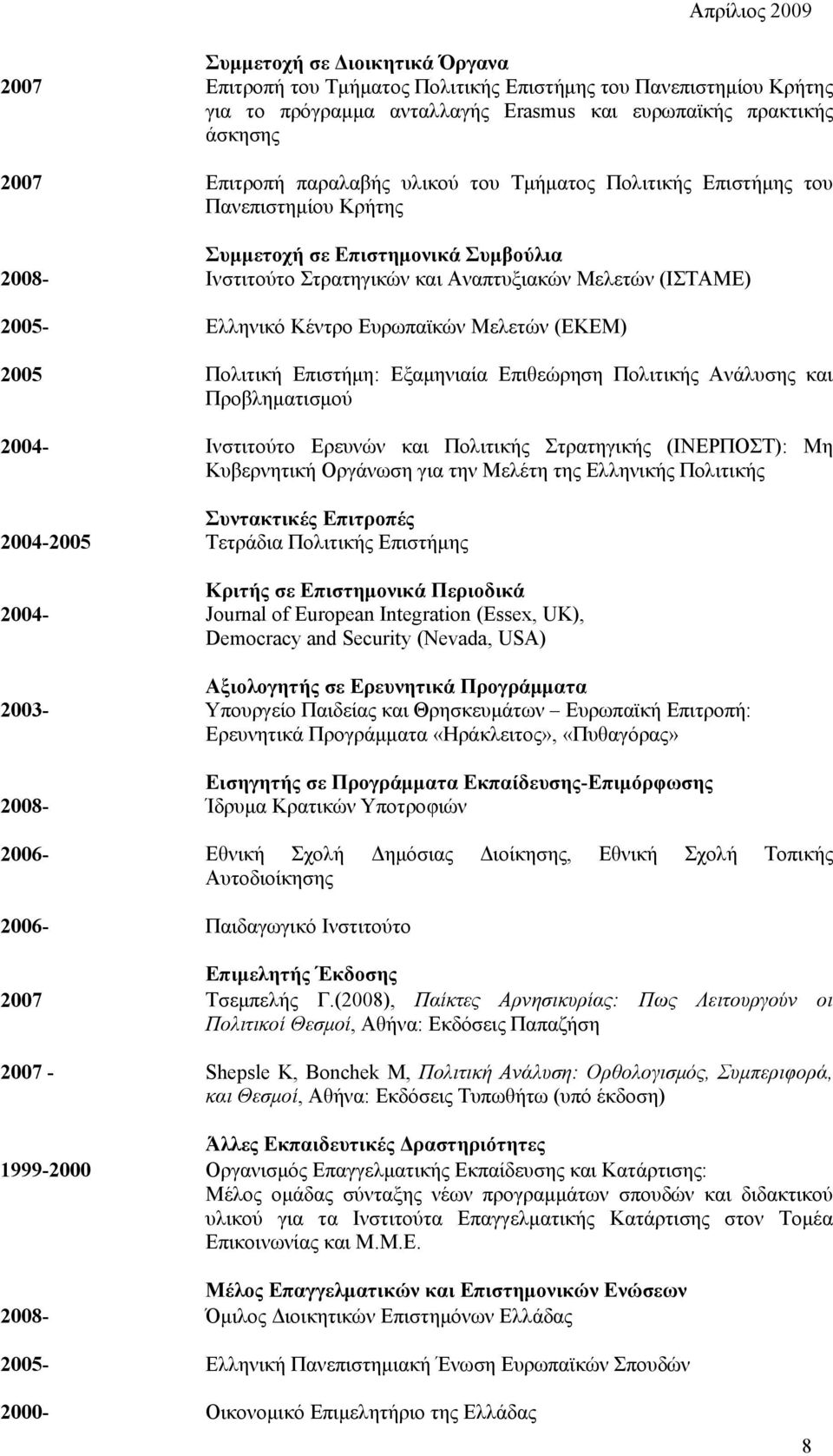 Μελετών (ΕΚΕΜ) 2005 Πολιτική Επιστήμη: Εξαμηνιαία Επιθεώρηση Πολιτικής Ανάλυσης και Προβληματισμού 2004- Ινστιτούτο Ερευνών και Πολιτικής Στρατηγικής (ΙΝΕΡΠΟΣΤ): Μη Κυβερνητική Οργάνωση για την