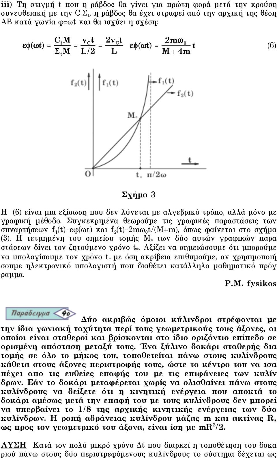 Συγκεκριµένα θεωρούµε τις γραφικές παραστάσεις των συναρτήσεων f 1 (t)=εφ(ωt) και f (t)=mω t/(m+m), όπως φαίνεται στο σχήµα.