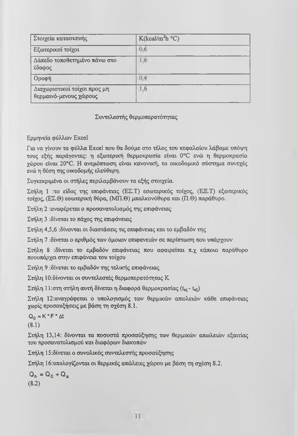 Η ανεμότττωση είναι κανονική, το οικοδομικό σύστημα συνεχές ενώ η θέση της οικοδομής ελεύθερη. Συγκεκριμένα οι στήλες περιλαμβάνουν τα εξής στοιχεία. Στήλη :το είδος της ετπφάνειας (ΕΣ.
