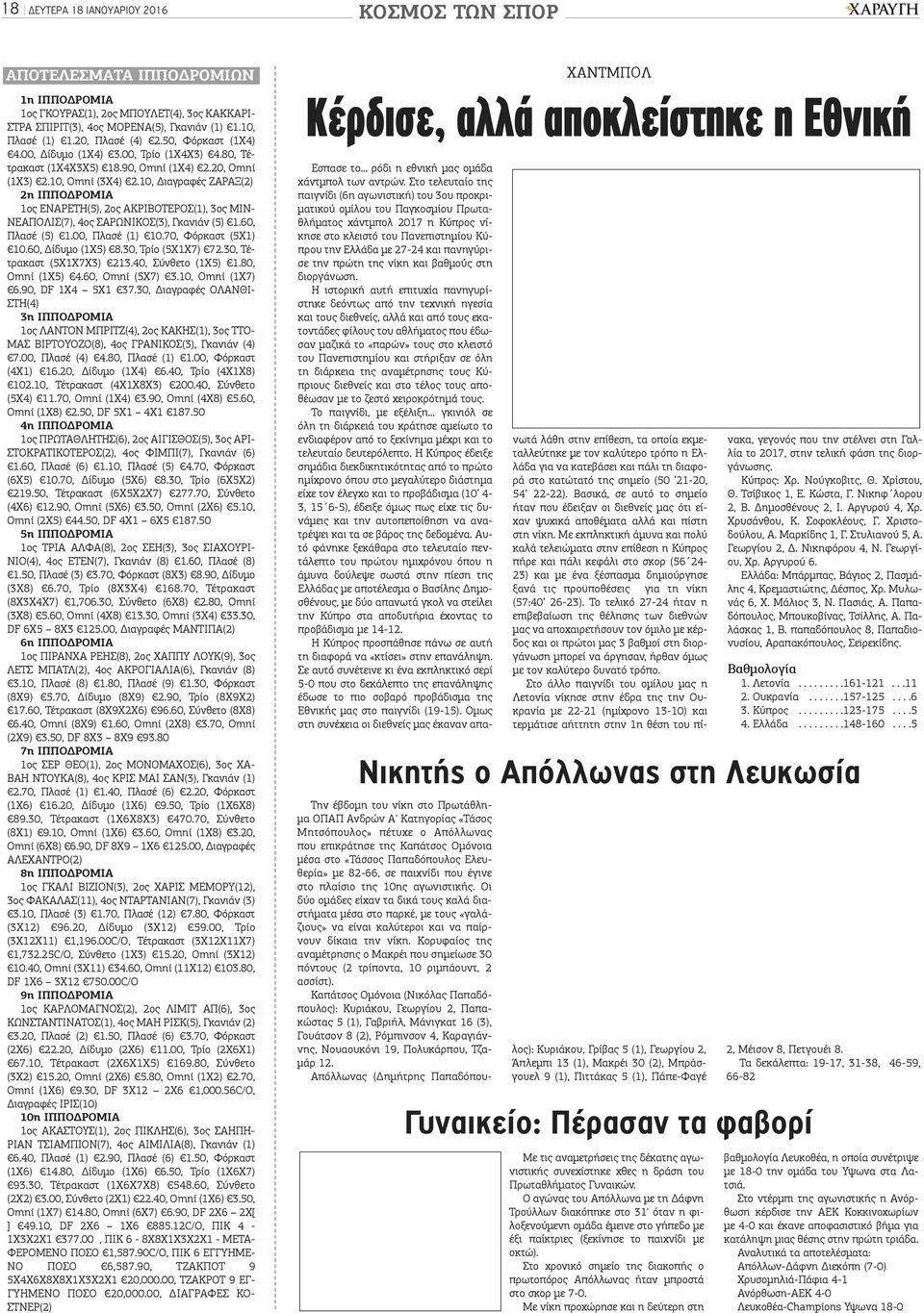 10, Διαγραφές ΖΑΡΑΞ(2) 2η ΙΠΠΟΔΡΟΜΙΑ 1ος ΕΝΑΡΕΤΗ(5), 2ος ΑΚΡΙΒΟΤΕΡΟΣ(1), 3ος ΜΙΝ- ΝΕΑΠΟΛΙΣ(7), 4ος ΣΑΡΩΝΙΚΟΣ(3), Γκανιάν (5) 1.60, Πλασέ (5) 1.00, Πλασέ (1) 10.70, Φόρκαστ (5X1) 10.60, Δίδυμο (1X5) 8.
