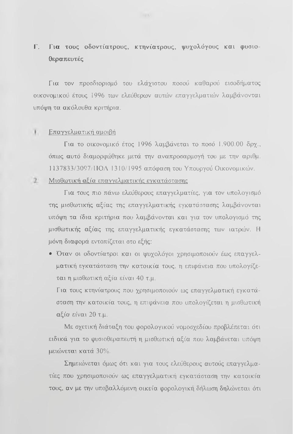 1137833/3097/110Λ 1310/1995 απόφαση του Υπουργού Οικονομικών.