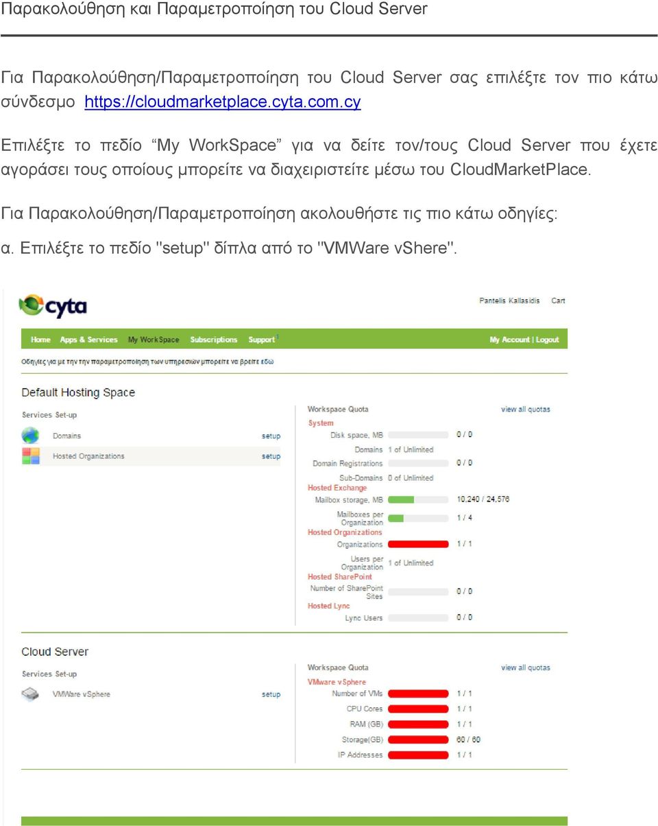 cy Επιλέξτε το πεδίο My WorkSpace για να δείτε τον/τους Cloud Server που έχετε αγοράσει τους οποίους μπορείτε να