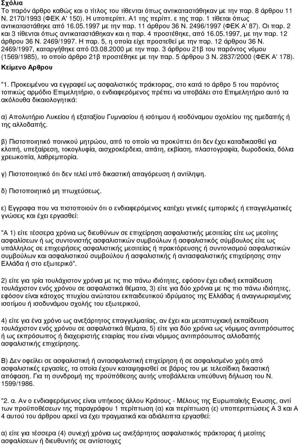 5, η οποία είχε προστεθεί µε την παρ. 12 άρθρου 36 Ν. 2469/1997, καταργήθηκε από 03.08.2000 µε την παρ. 3 άρθρου 21β του παρόντος νόµου (1569/1985), το οποίο άρθρο 21β προστέθηκε µε την παρ.