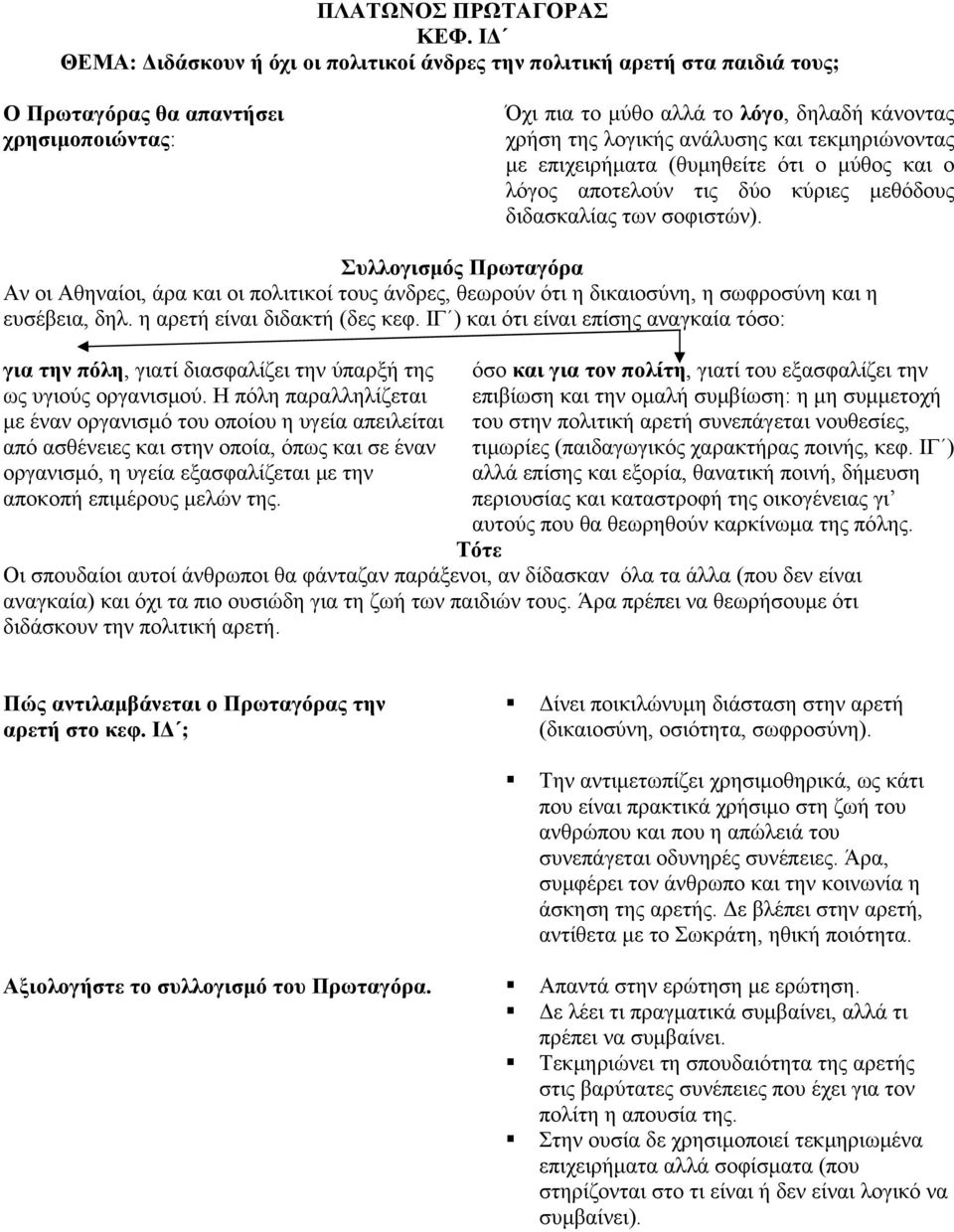 και τεκμηριώνοντας με επιχειρήματα (θυμηθείτε ότι ο μύθος και ο λόγος αποτελούν τις δύο κύριες μεθόδους διδασκαλίας των σοφιστών).