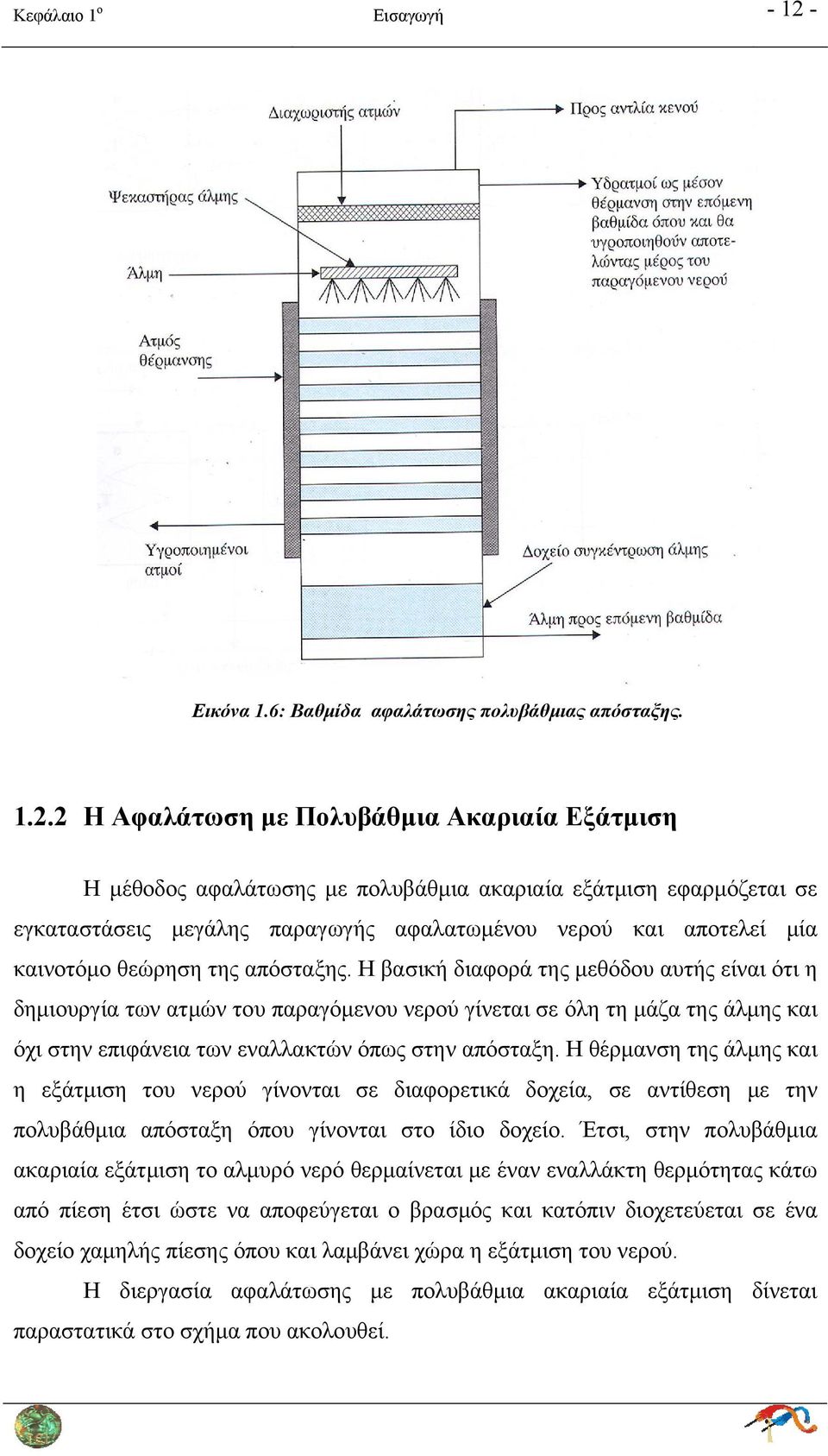 2 Η Αφαλάτωση με Πολυβάθμια Ακαριαία Εξάτμιση Η μέθοδος αφαλάτωσης με πολυβάθμια ακαριαία εξάτμιση εφαρμόζεται σε εγκαταστάσεις μεγάλης παραγωγής αφαλατωμένου νερού και αποτελεί μία καινοτόμο θεώρηση