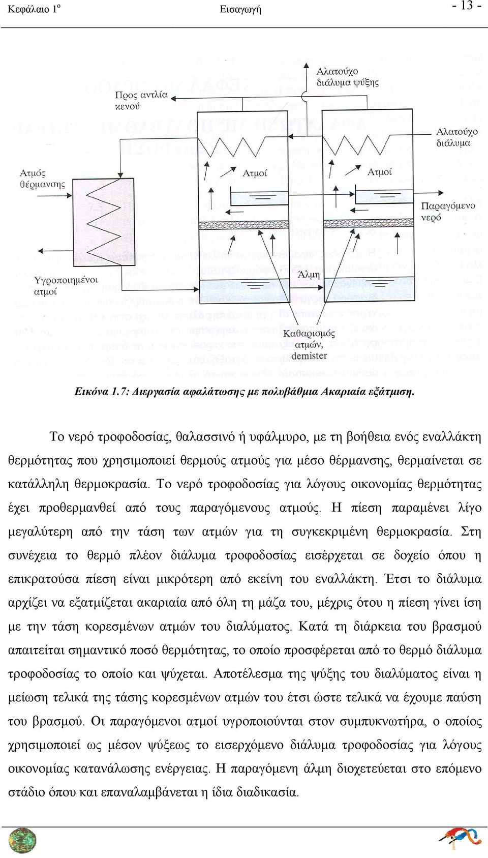 Το νερό τροφοδοσίας για λόγους οικονομίας θερμότητας έχει προθερμανθεί από τους παραγόμενους ατμούς. Η πίεση παραμένει λίγο μεγαλύτερη από την τάση των ατμών για τη συγκεκριμένη θερμοκρασία.