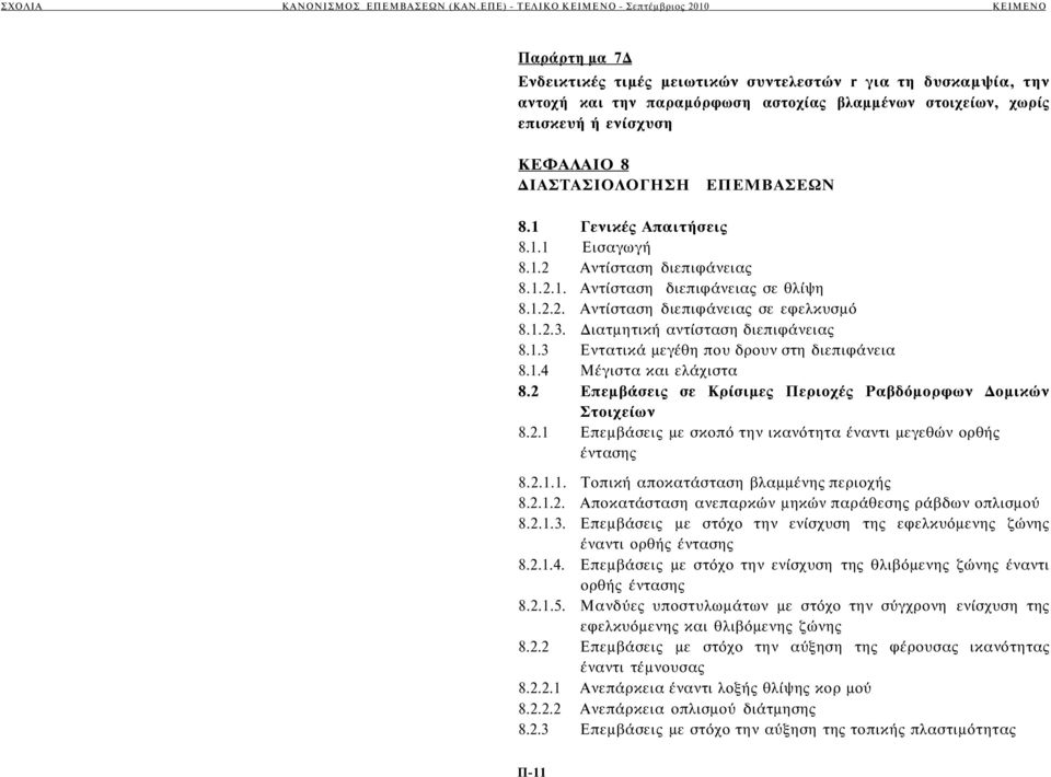 1.4 Μέγιστα και ελάχιστα 8.2 Επεμβάσεις σε Κρίσιμες Περιοχές Ραβδόμορφων Δομικών Στοιχείων 8.2.1 Επεμβάσεις με σκοπό την ικανότητα έναντι μεγεθών ορθής έντασης 8.2.1.1. Τοπική αποκατάσταση βλαμμένης περιοχής 8.