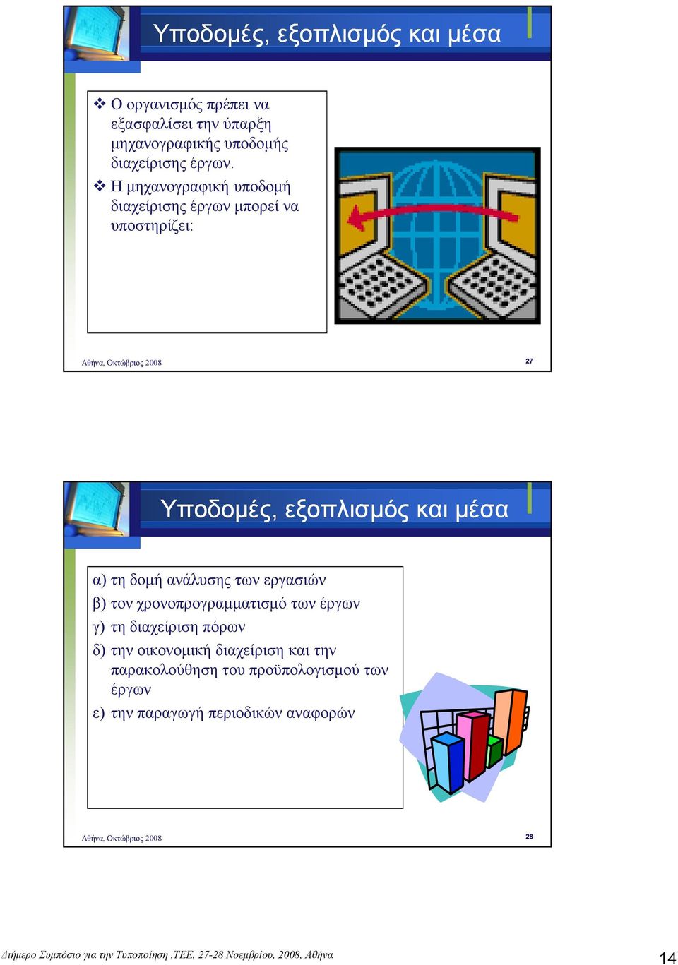 Η µηχανογραφική υποδοµή διαχείρισης έργων µπορεί να υποστηρίζει: 27 Υποδοµές, εξοπλισµός και µέσα α) τη